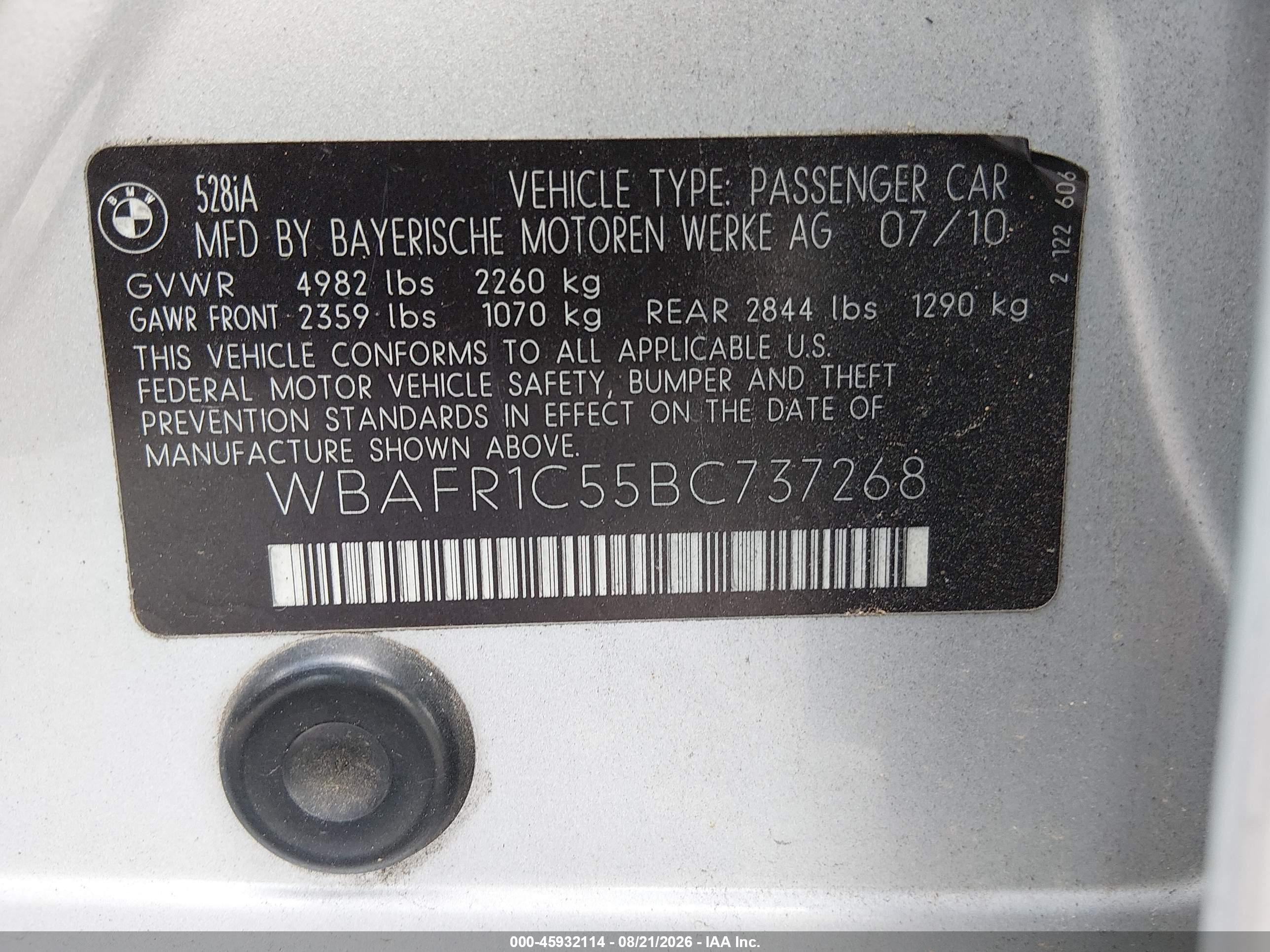 2011 Bmw 528i   Silver vin: WBAFR1C55BC737268