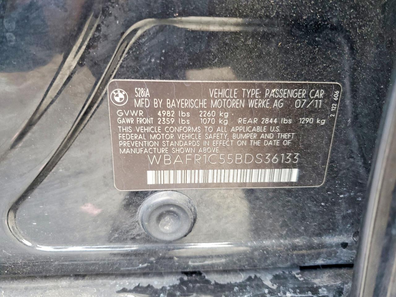 2011 Bmw 528 I Black vin: WBAFR1C55BDS36133