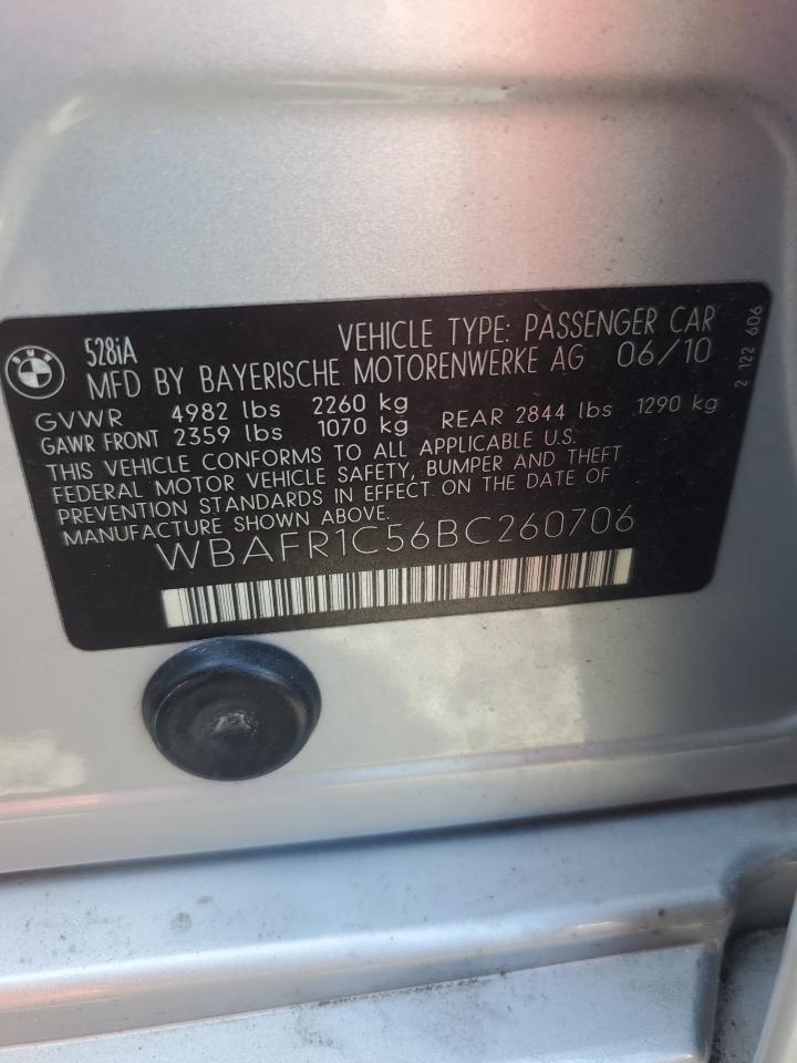 2011 Bmw 528 I Silver vin: WBAFR1C56BC260706