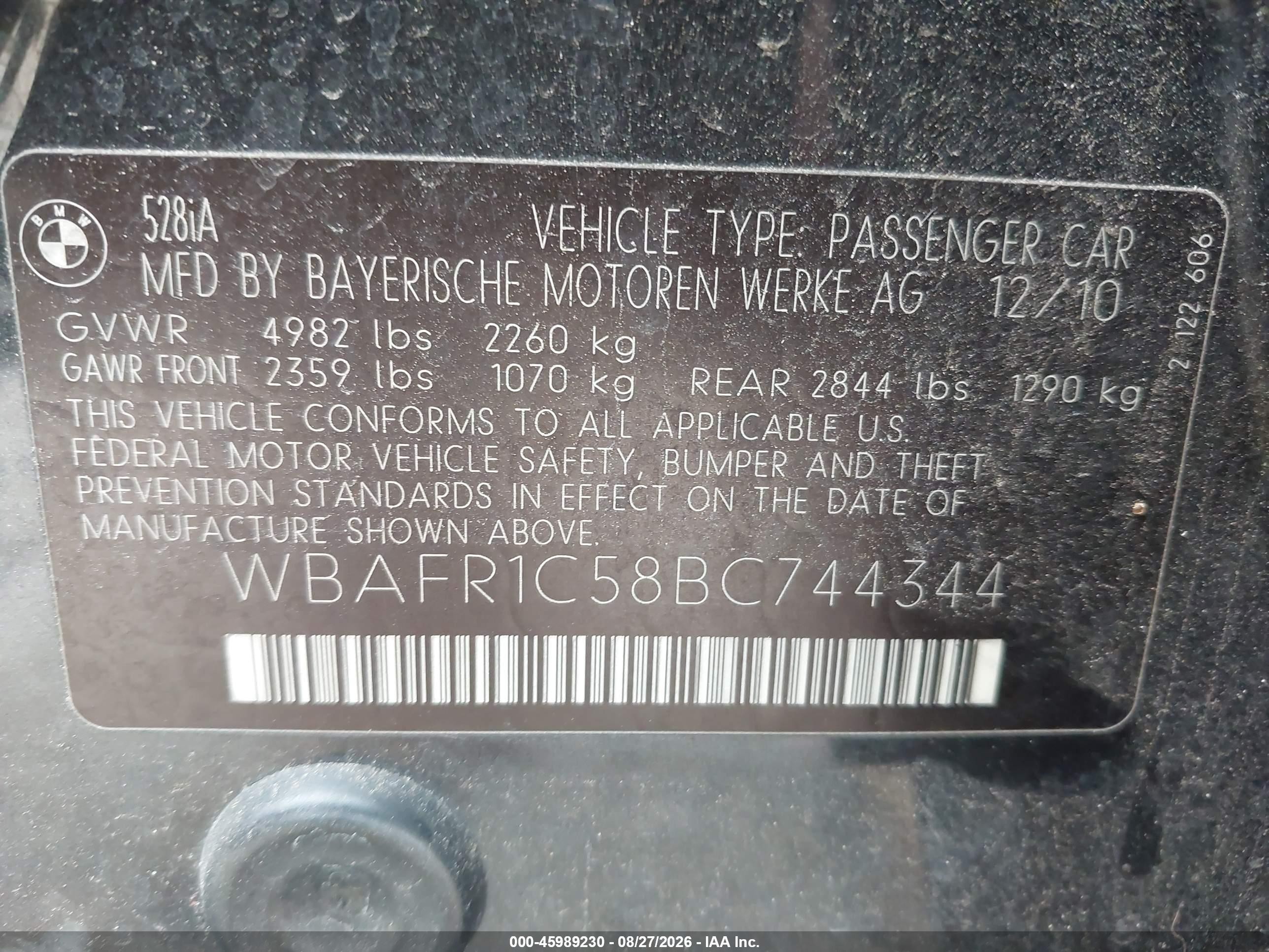 2011 Bmw 528i   Gray vin: WBAFR1C58BC744344