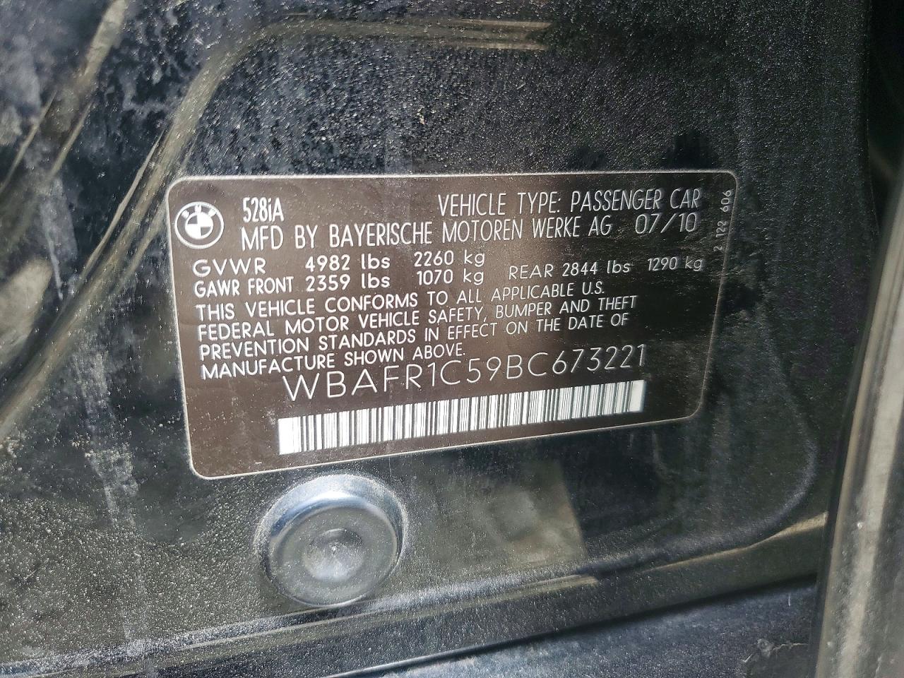 2011 Bmw 528 I Black vin: WBAFR1C59BC673221
