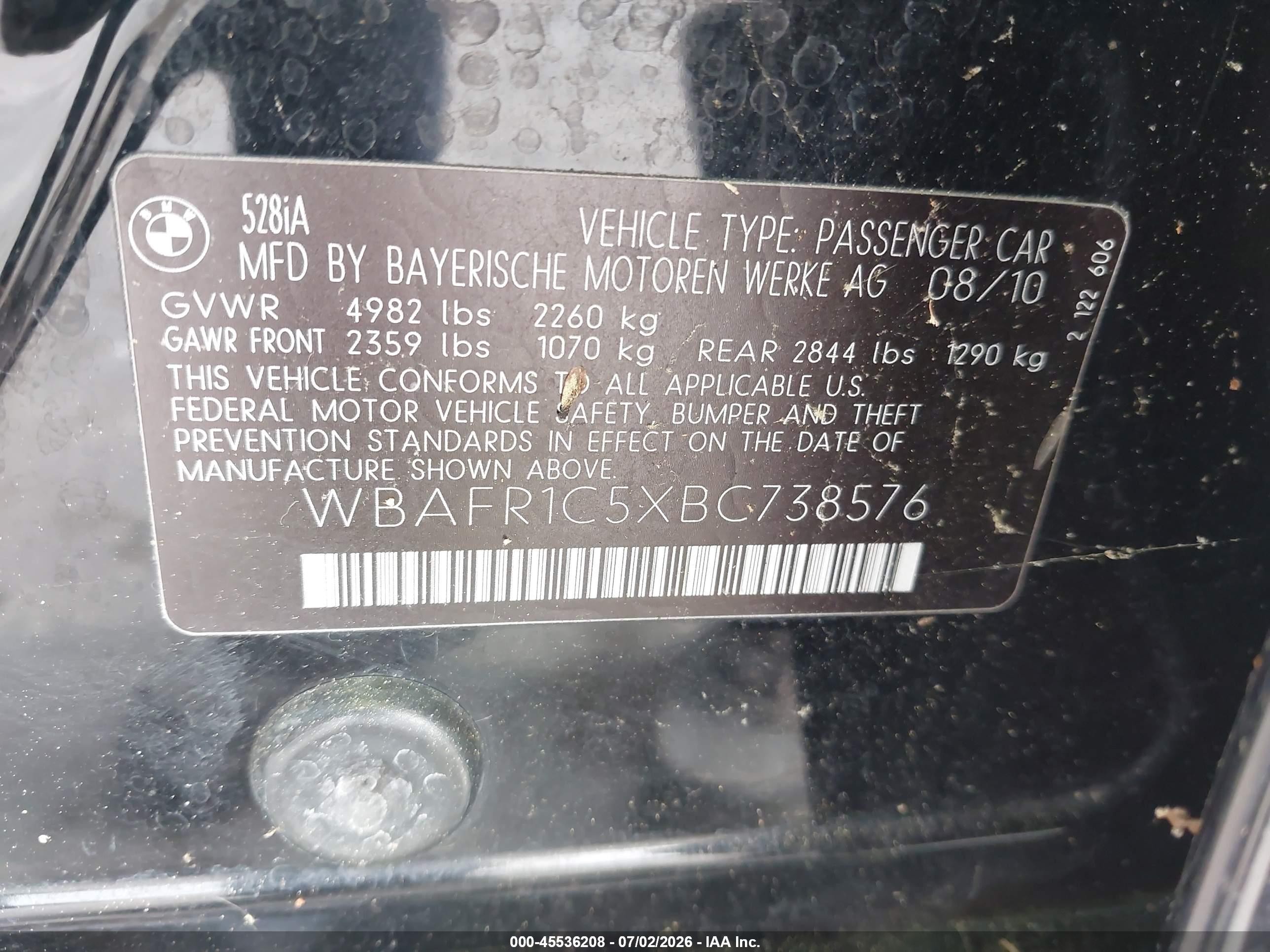 2011 Bmw 528i   Blue vin: WBAFR1C5XBC738576
