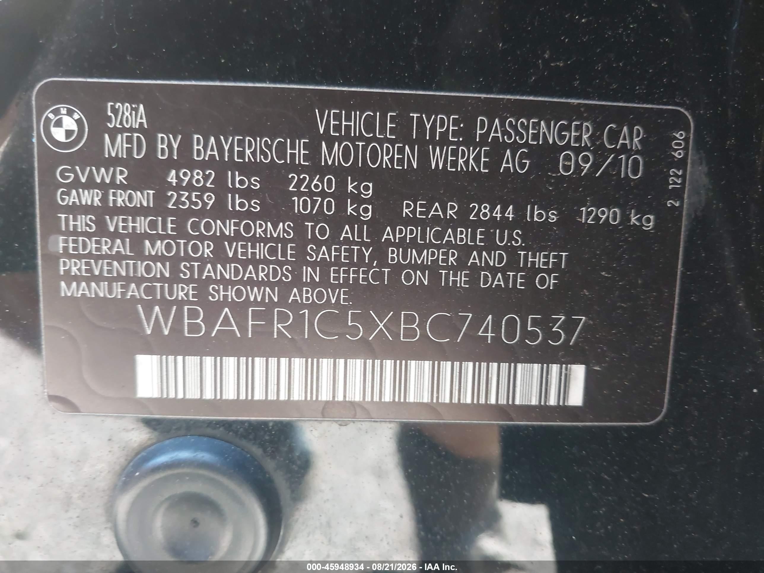 2011 Bmw 528i   Black vin: WBAFR1C5XBC740537