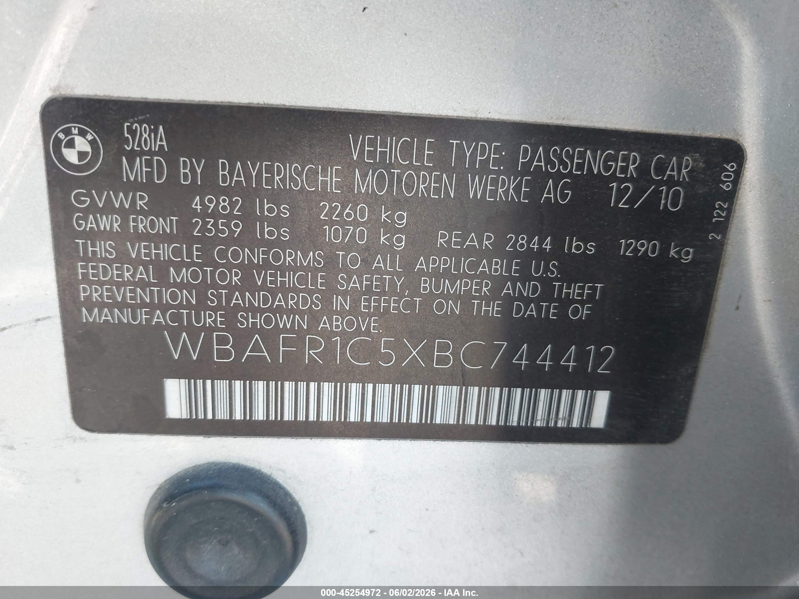 2011 Bmw 528i   Silver vin: WBAFR1C5XBC744412