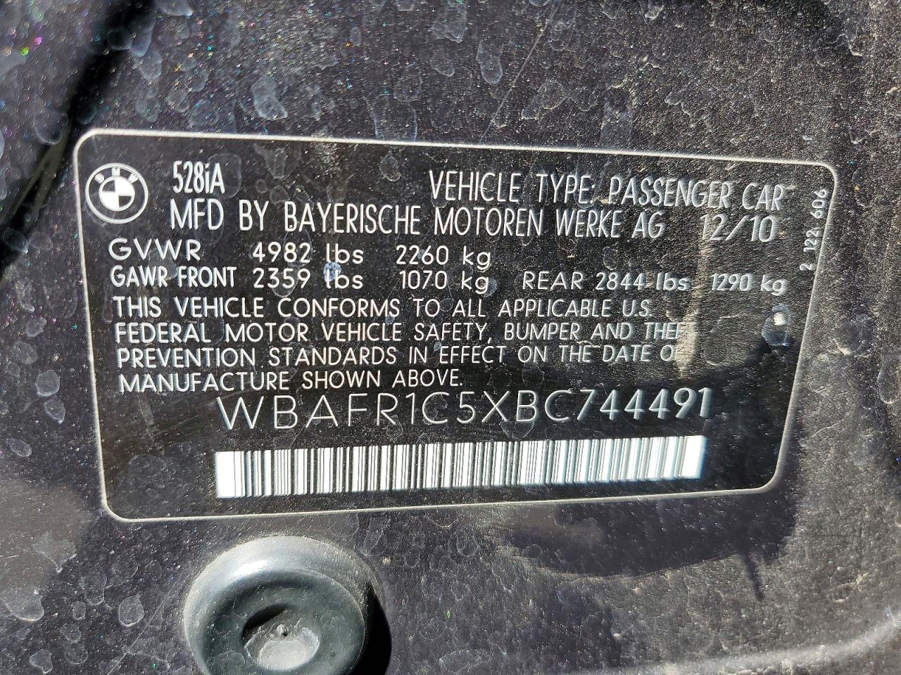 2011 Bmw 528 I Gray vin: WBAFR1C5XBC744491