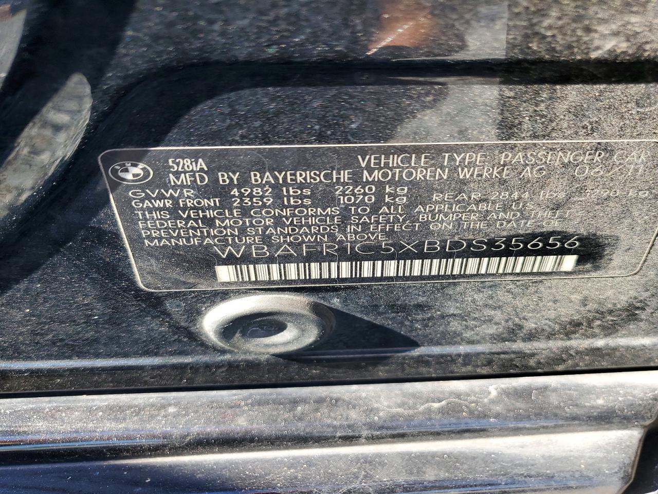 2011 Bmw 528 I Black vin: WBAFR1C5XBDS35656