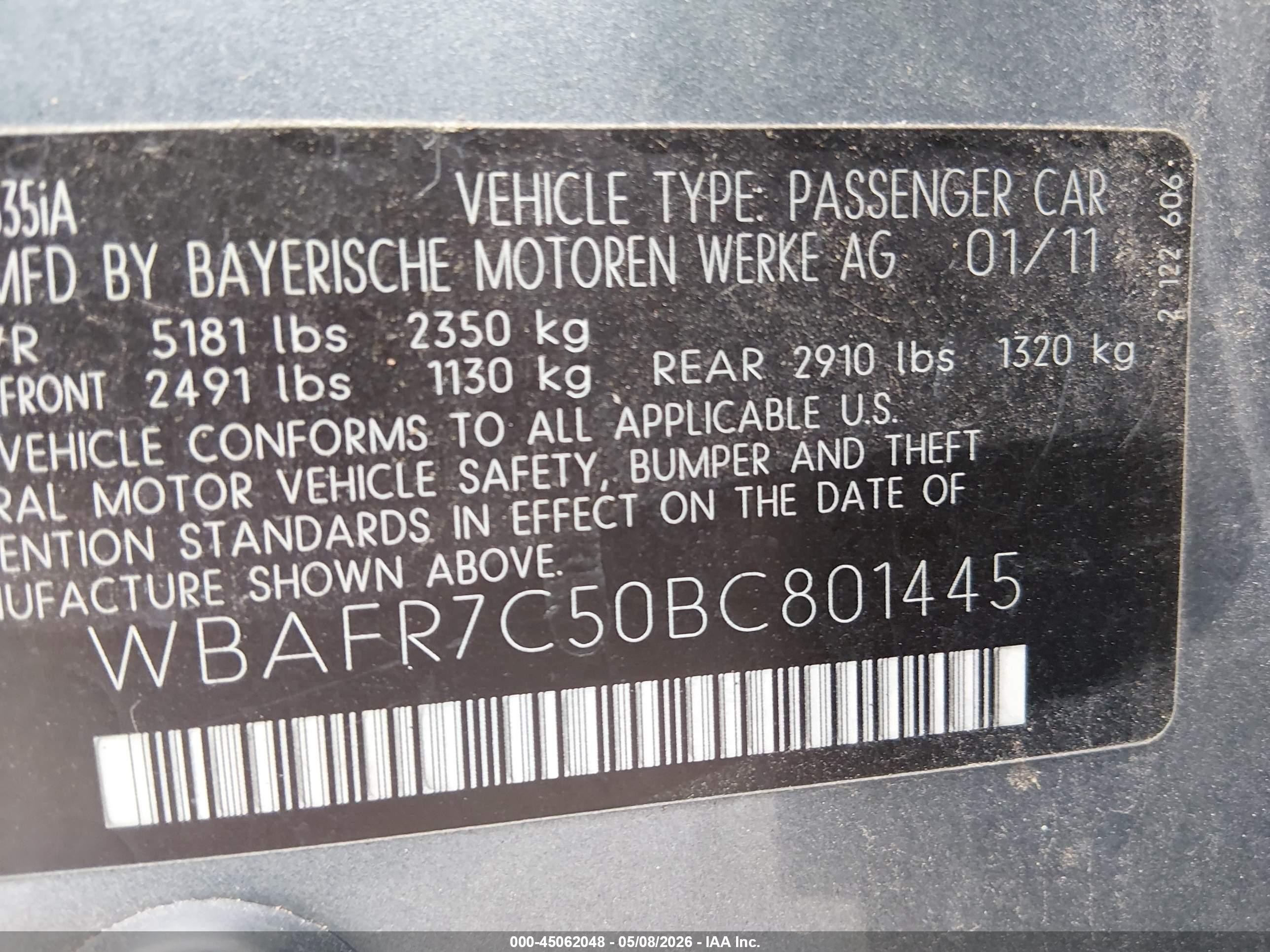 2011 Bmw 535i Silver vin: WBAFR7C50BC801445