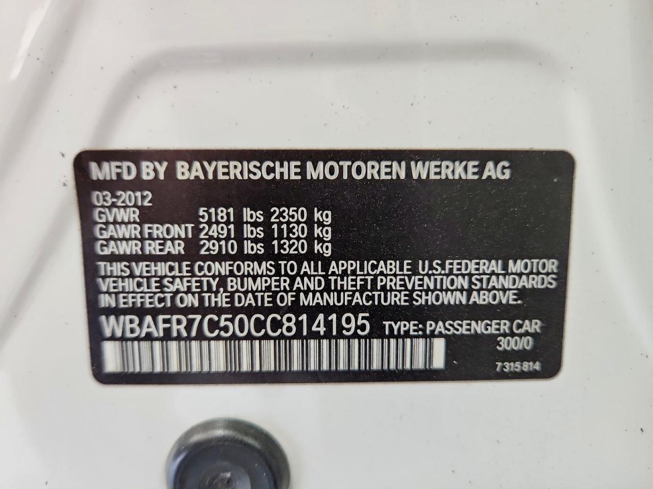 2012 Bmw 535 I White vin: WBAFR7C50CC814195