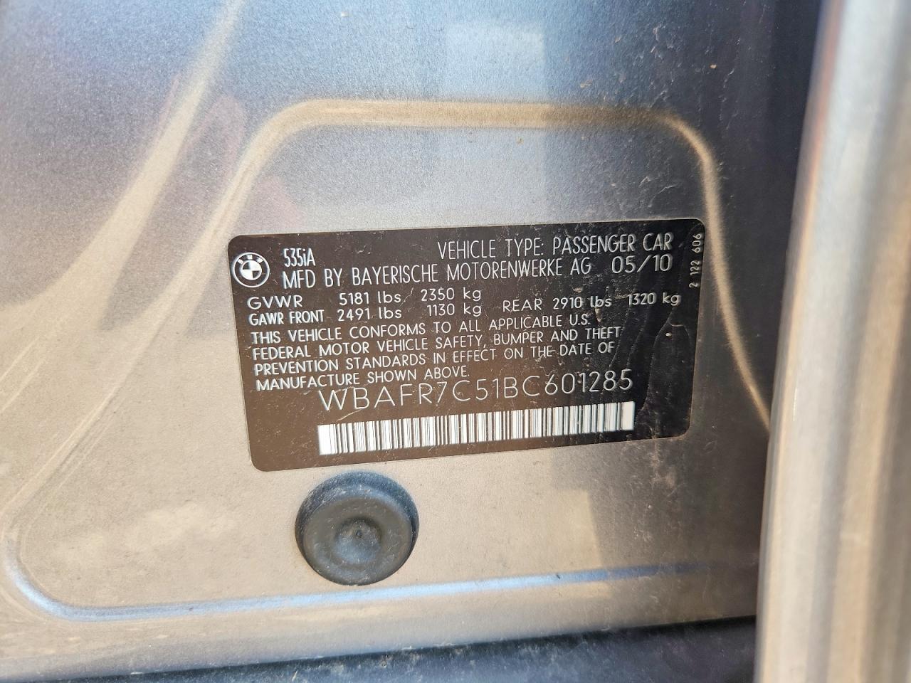 2011 Bmw 535 I Gray vin: WBAFR7C51BC601285