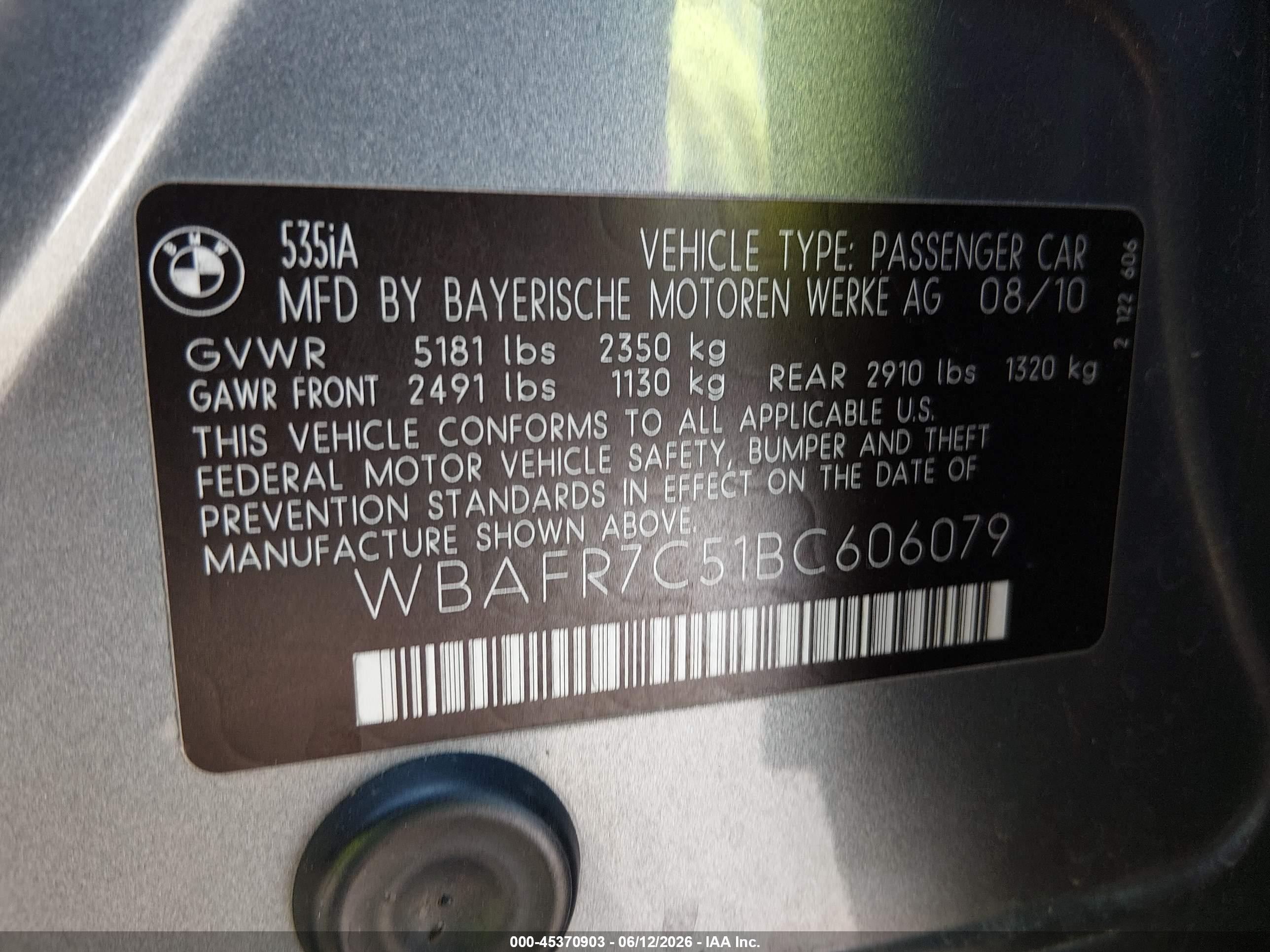 2011 Bmw 535i   Silver vin: WBAFR7C51BC606079