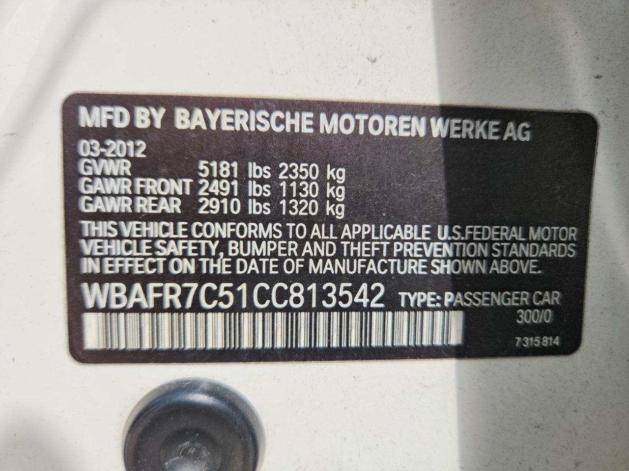 2012 Bmw 535 I White vin: WBAFR7C51CC813542