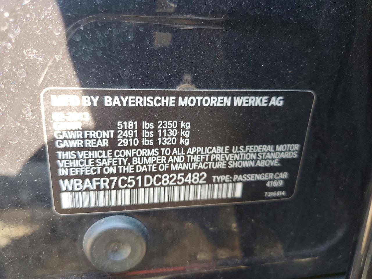 2013 Bmw 535 I Black vin: WBAFR7C51DC825482