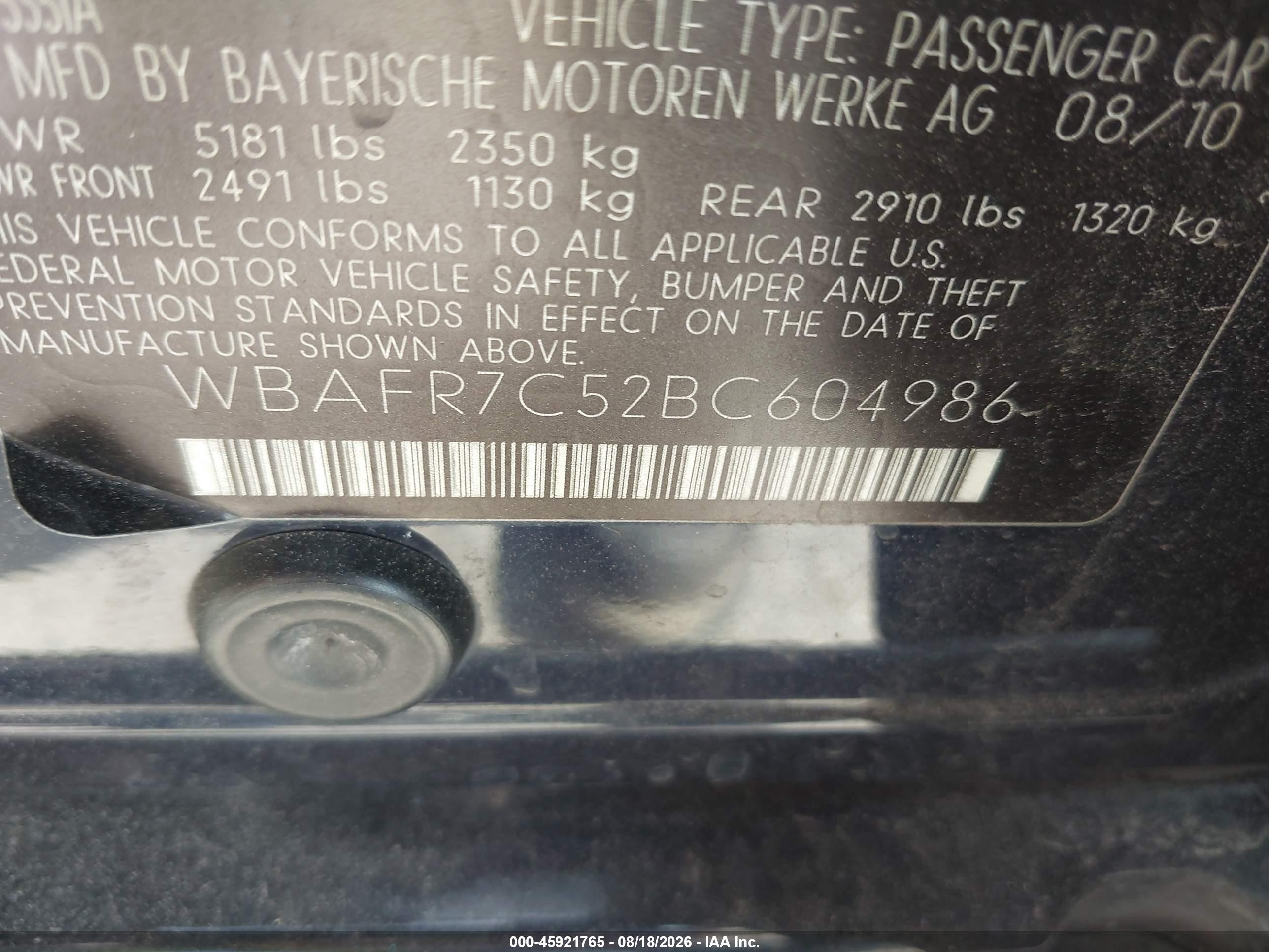 2011 Bmw 535i   Black vin: WBAFR7C52BC604986