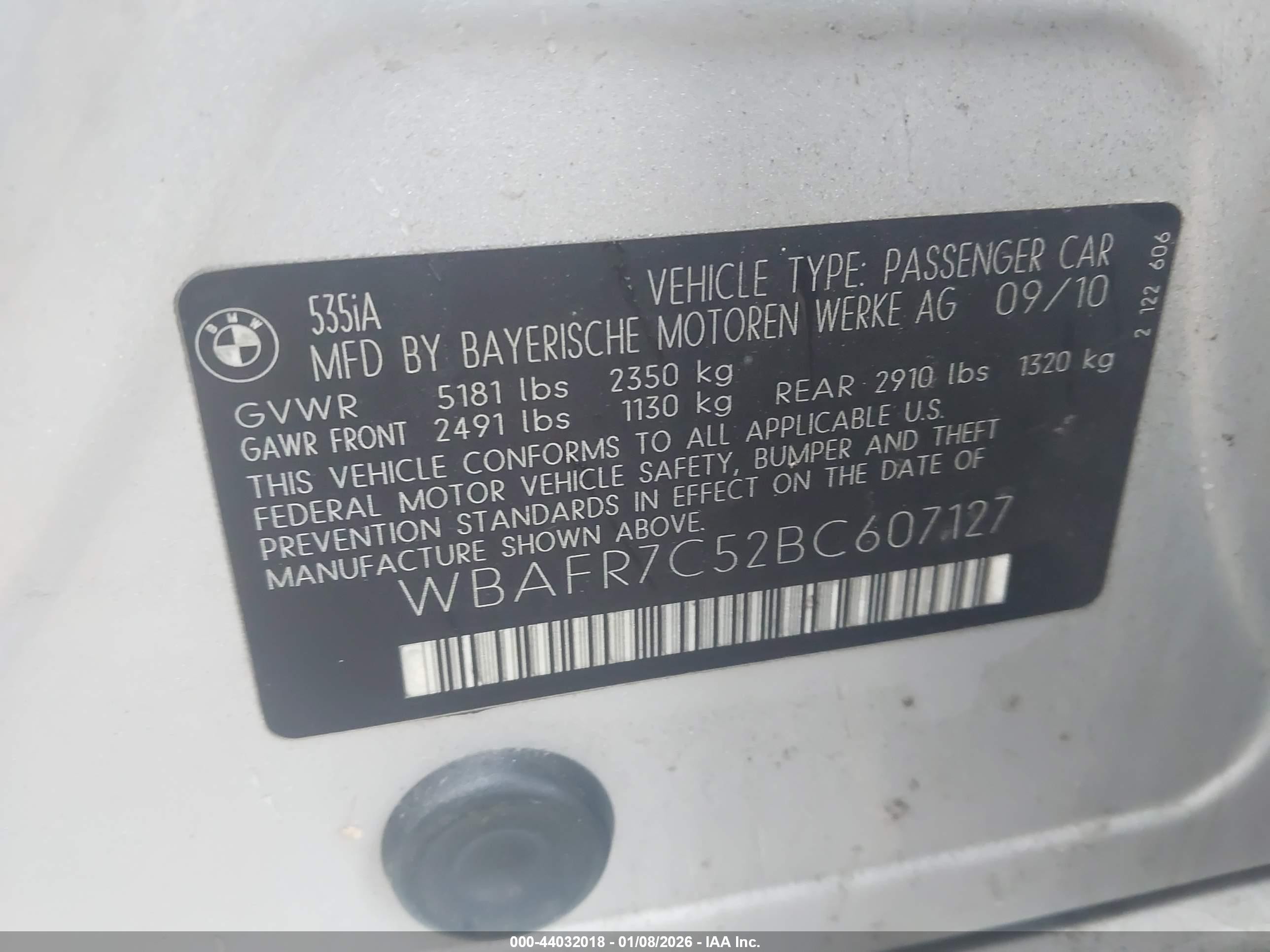2011 Bmw 535i   Silver vin: WBAFR7C52BC607127