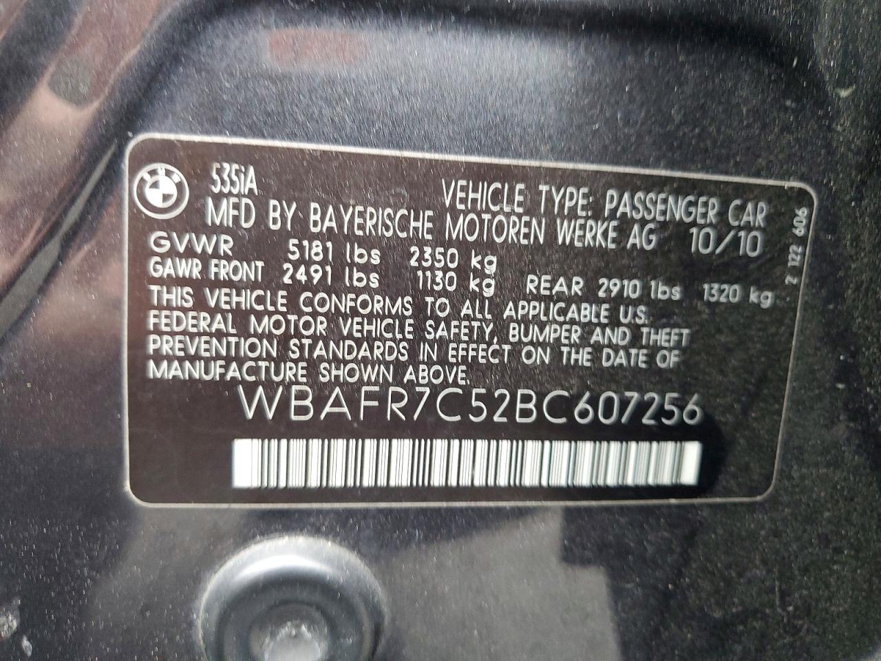 2011 Bmw 535 I Charcoal vin: WBAFR7C52BC607256