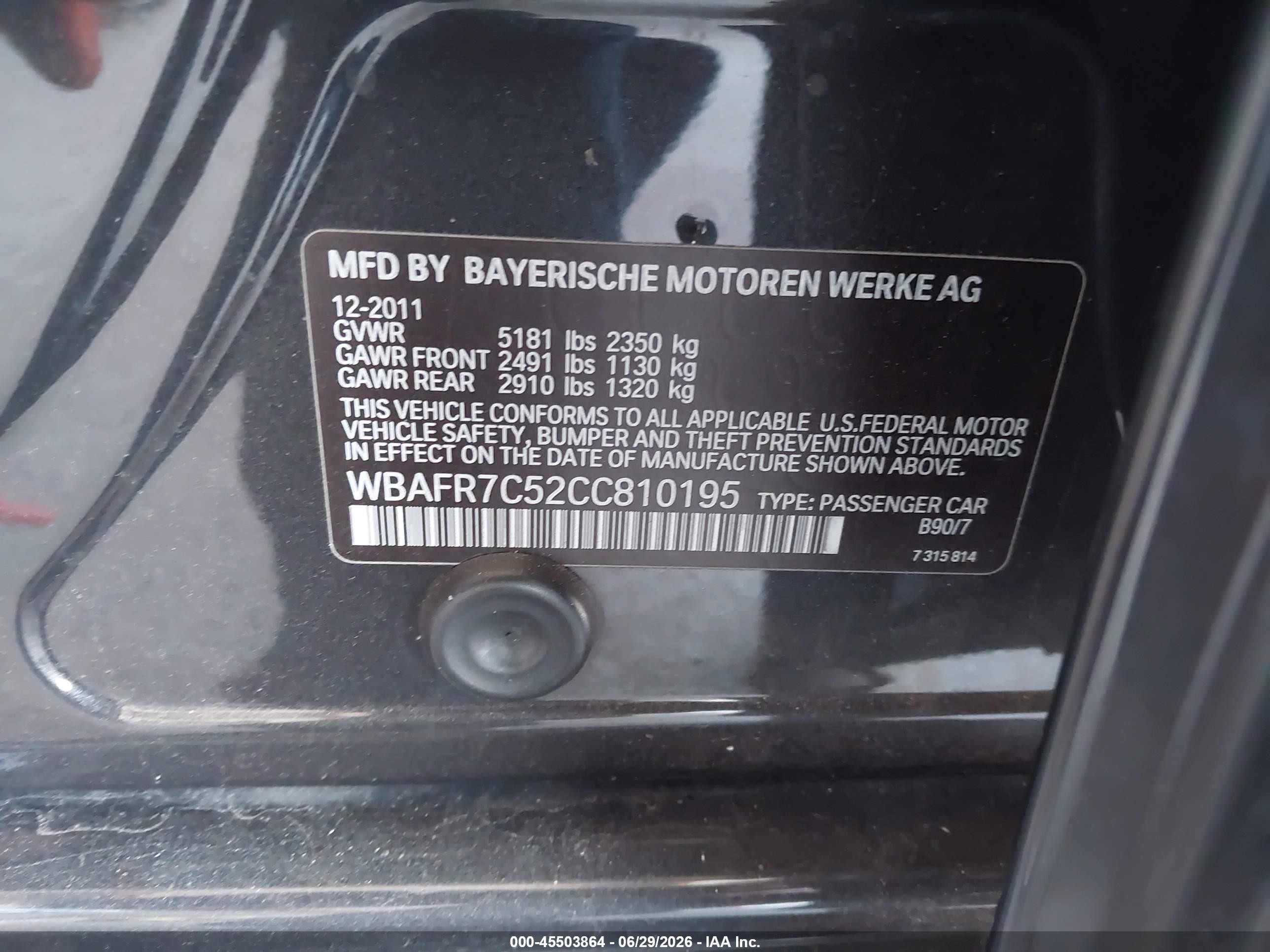 2012 Bmw 535i   Gray vin: WBAFR7C52CC810195