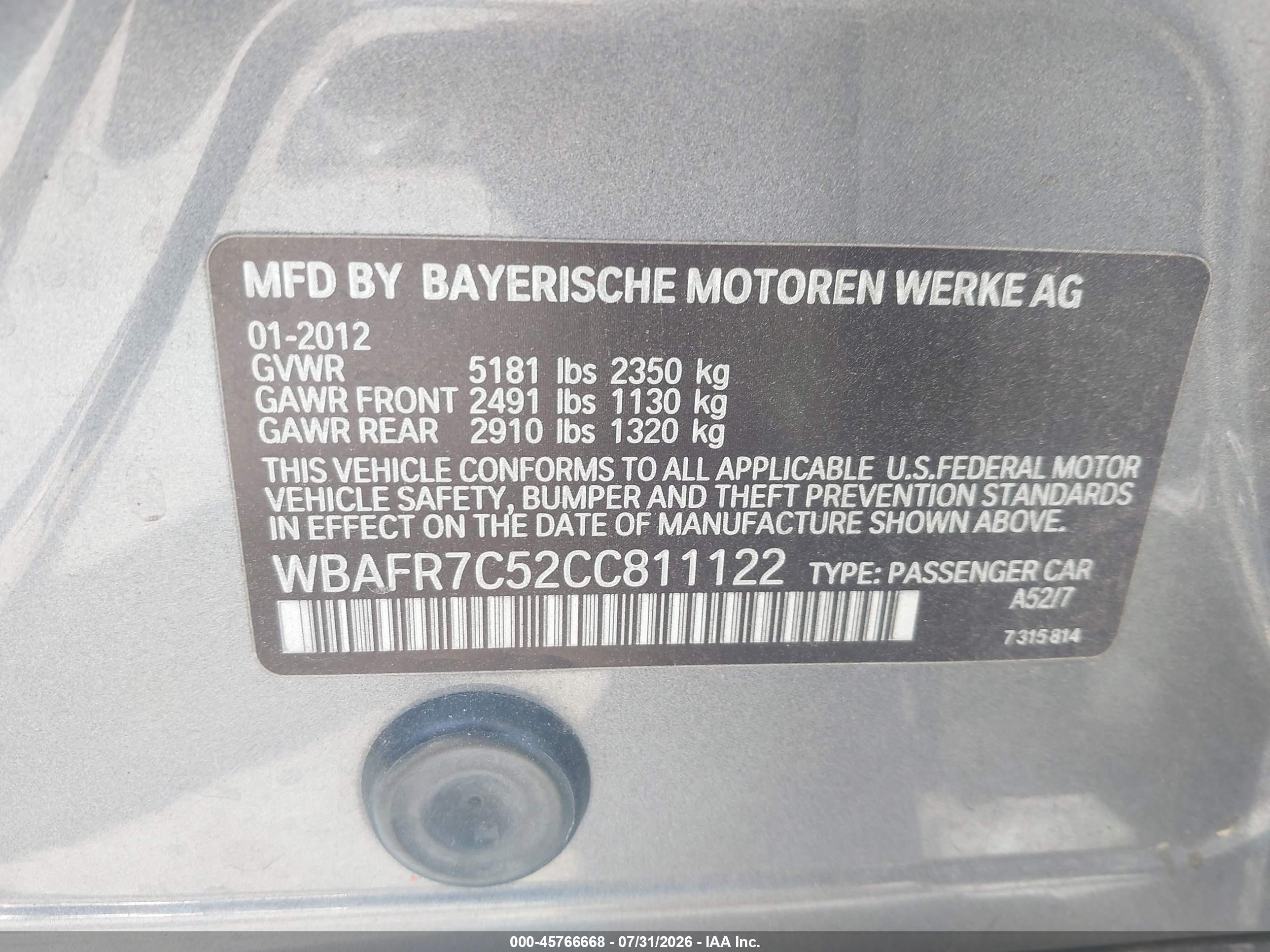 2012 Bmw 535i   Silver vin: WBAFR7C52CC811122