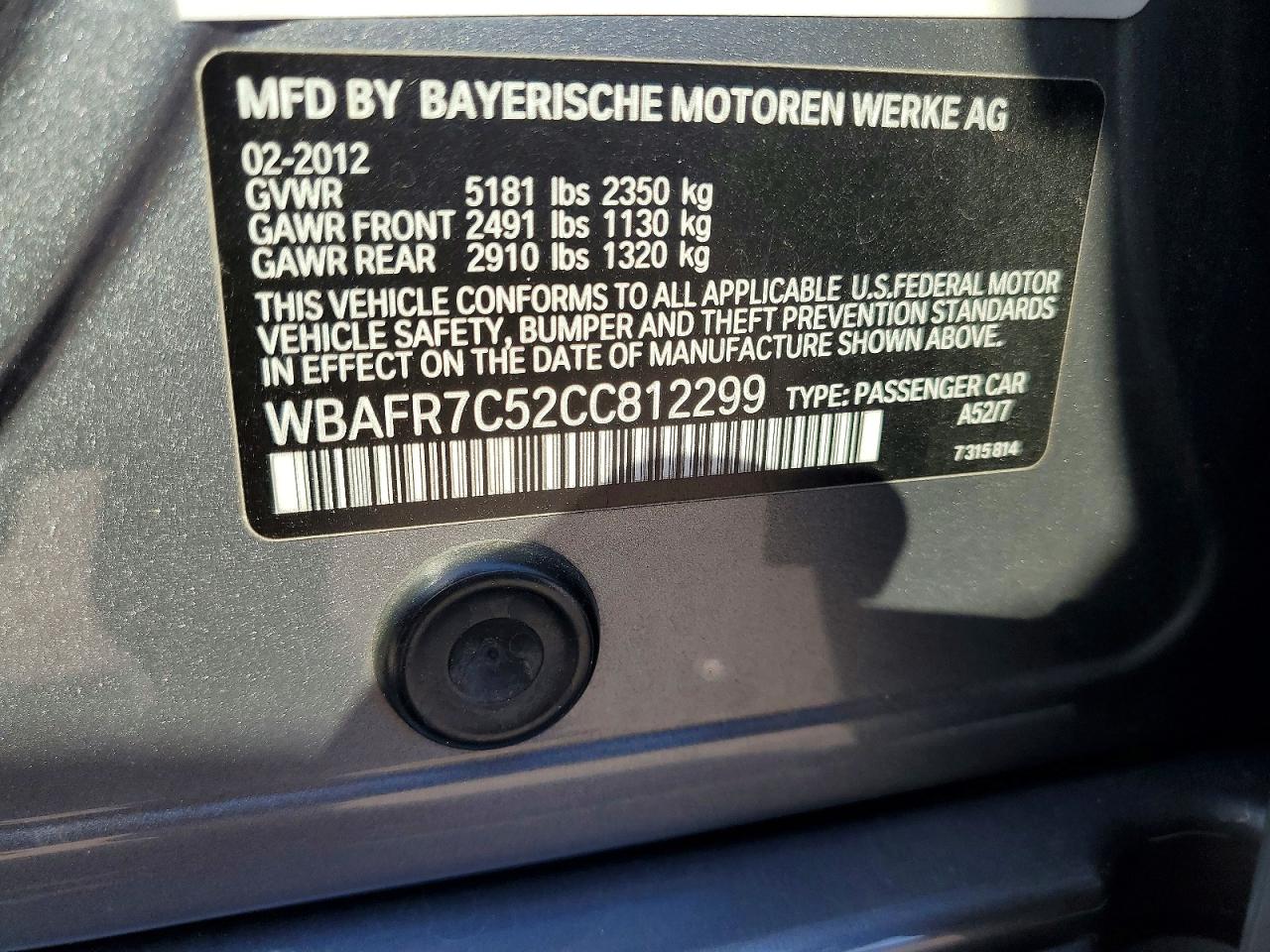 2012 Bmw 535 I Серебряный vin: WBAFR7C52CC812299