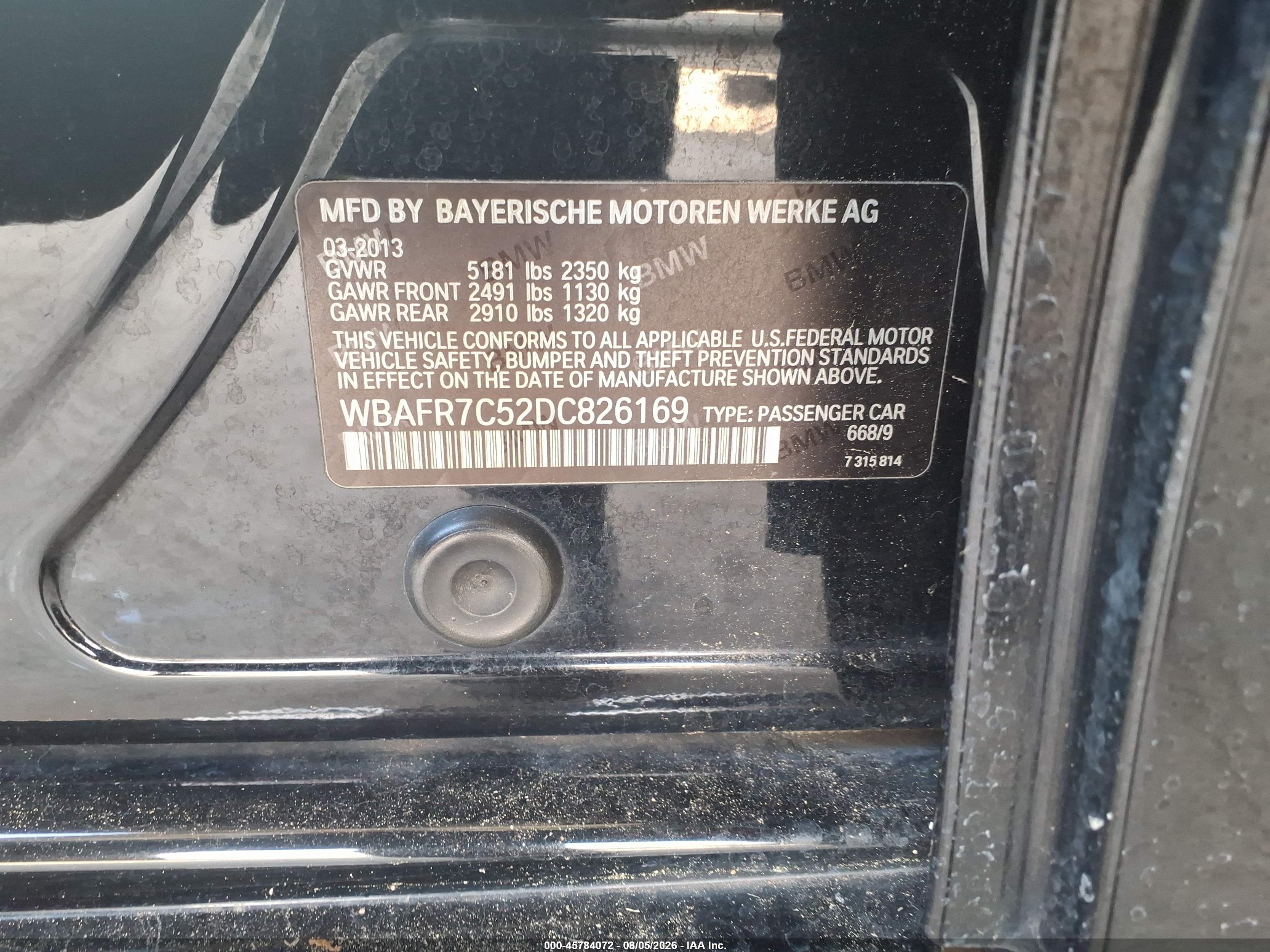 2013 Bmw 535i   Черный vin: WBAFR7C52DC826169