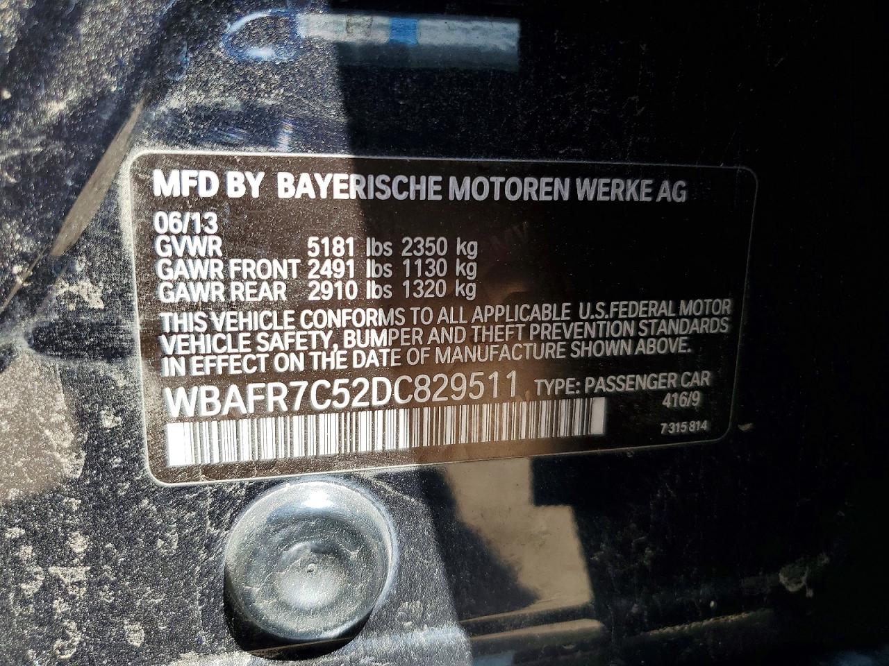 2013 Bmw 535 I Black vin: WBAFR7C52DC829511