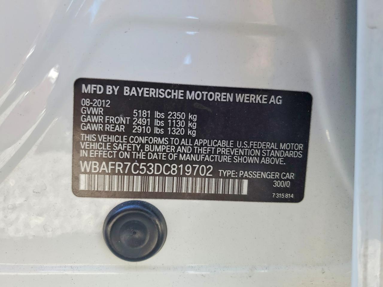 2013 Bmw 535 I White vin: WBAFR7C53DC819702