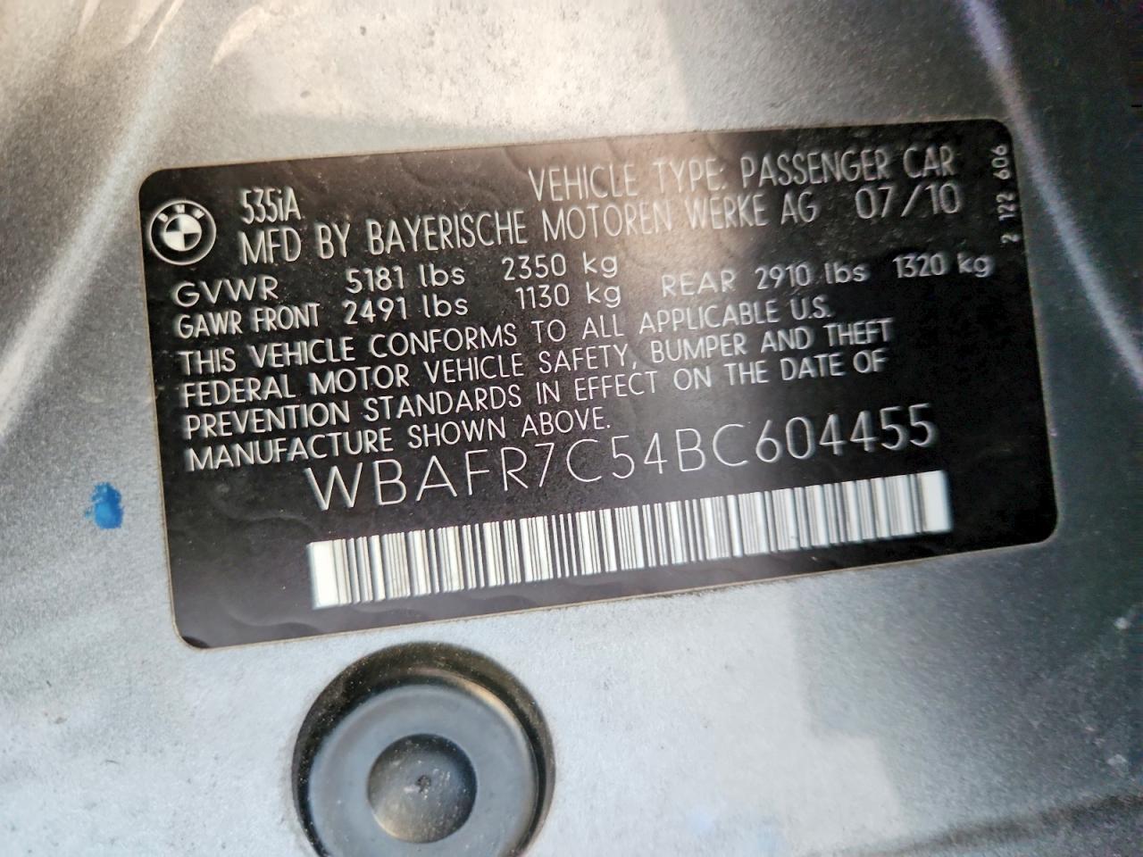2011 Bmw 535 I Gray vin: WBAFR7C54BC604455