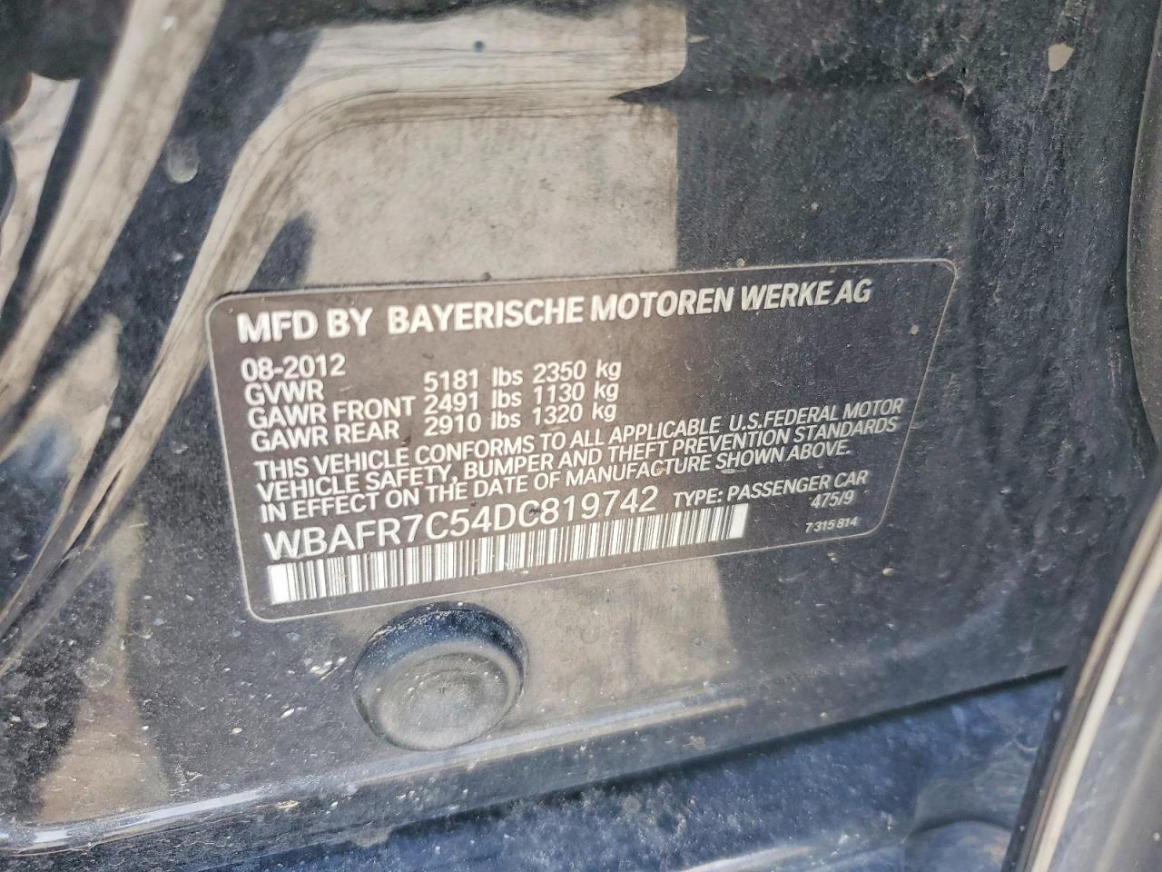 2013 Bmw 535 I Black vin: WBAFR7C54DC819742