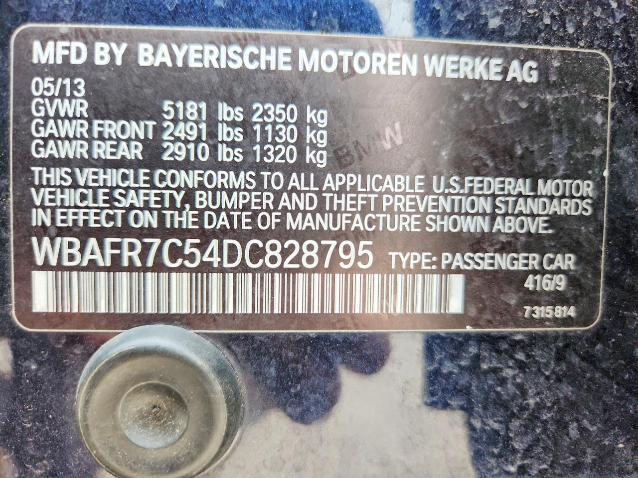 2013 Bmw 535 I Blue vin: WBAFR7C54DC828795