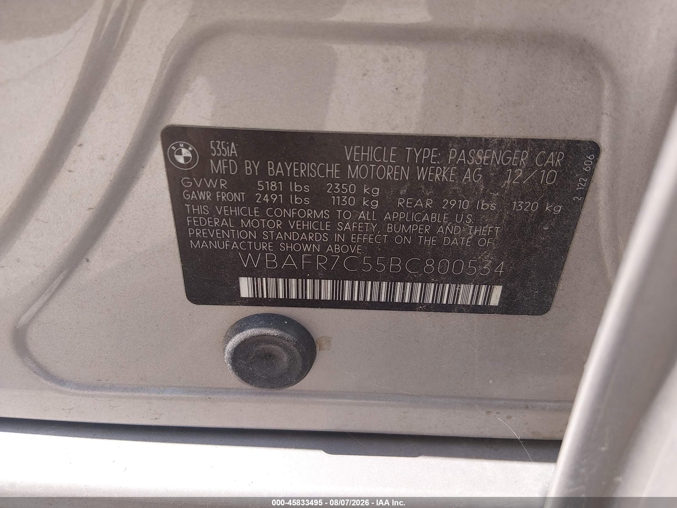 2011 Bmw 535i   Gold vin: WBAFR7C55BC800534
