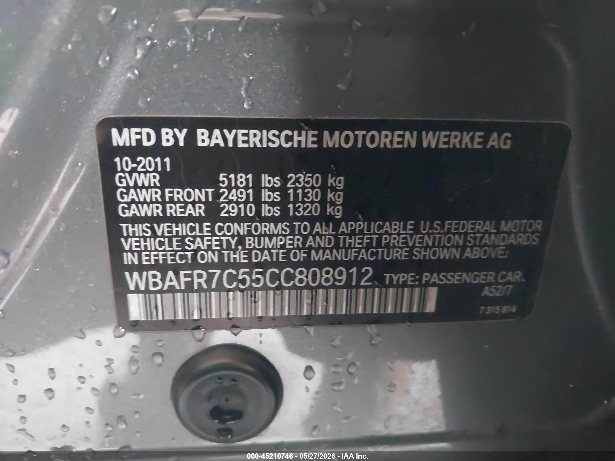 2012 Bmw 535i   Gray vin: WBAFR7C55CC808912