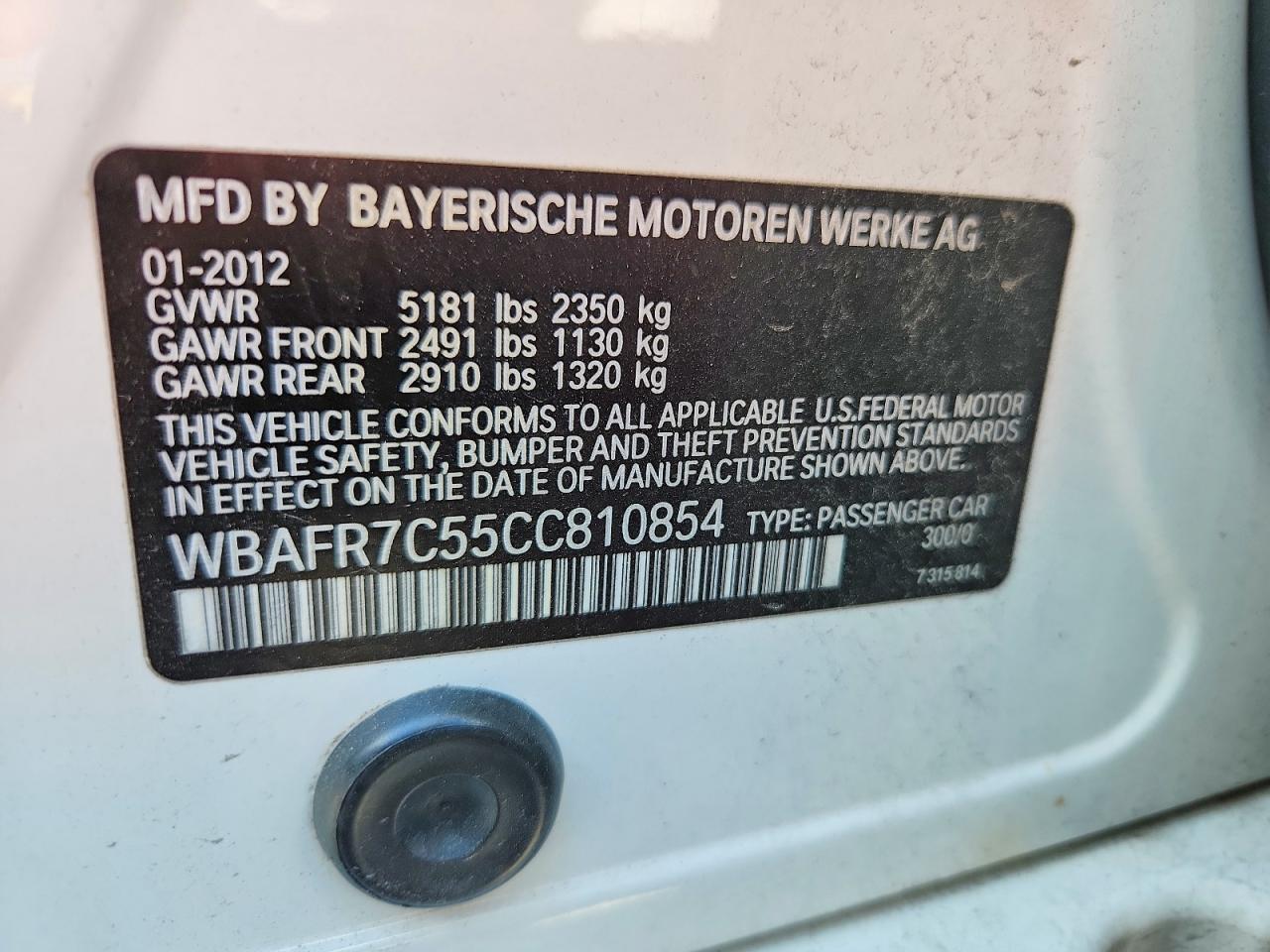 2012 Bmw 535 I White vin: WBAFR7C55CC810854
