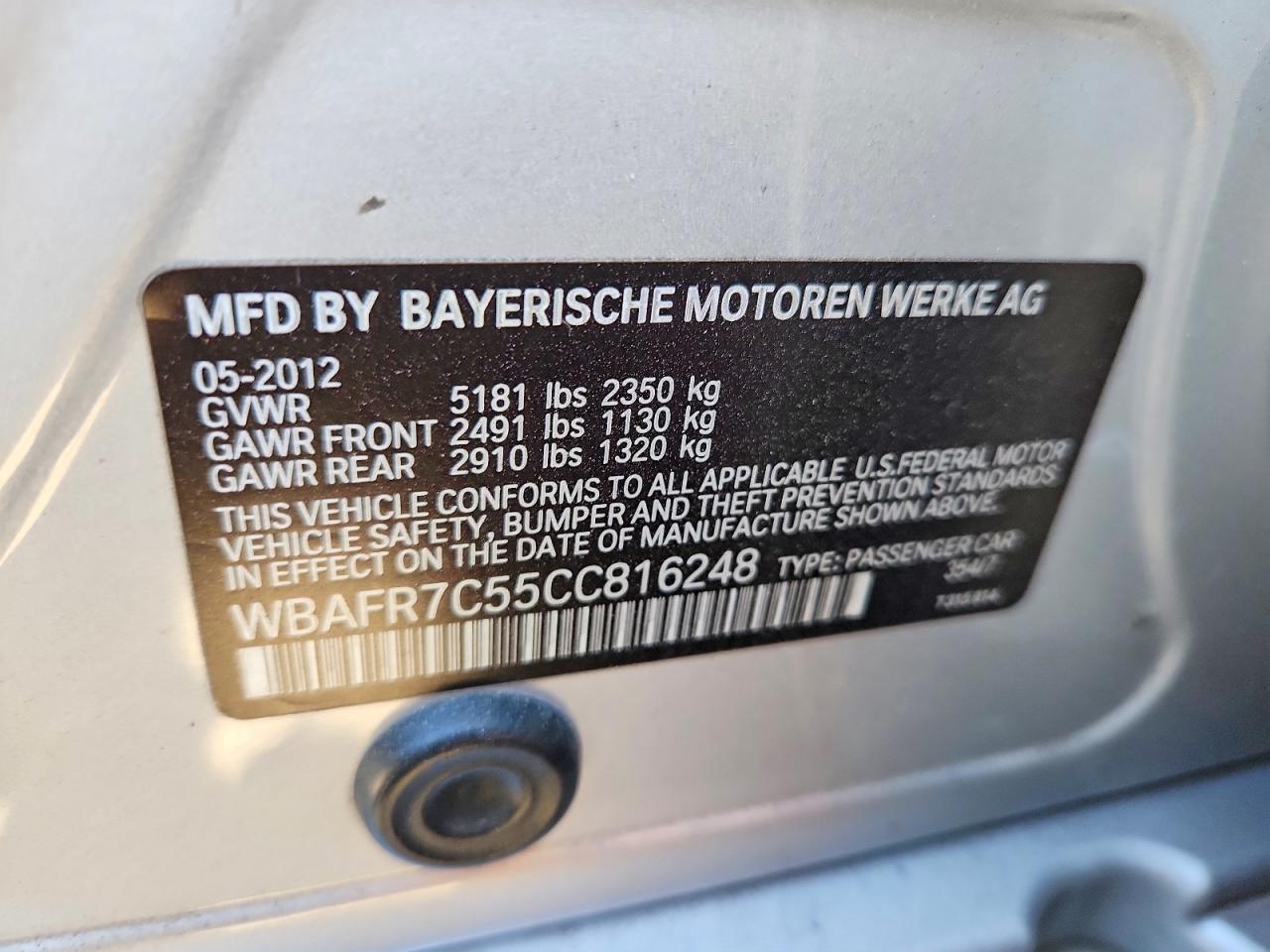 2012 Bmw 535 I Silver vin: WBAFR7C55CC816248