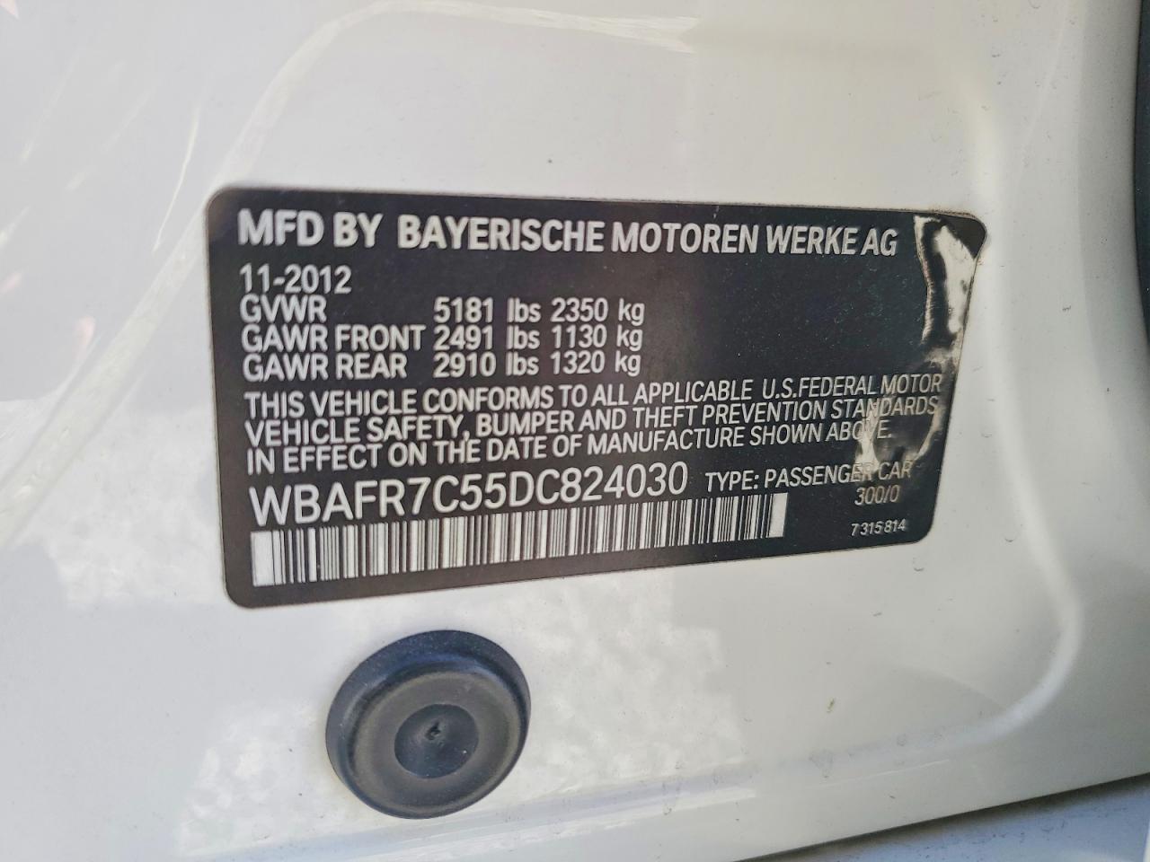 2013 Bmw 535 I White vin: WBAFR7C55DC824030
