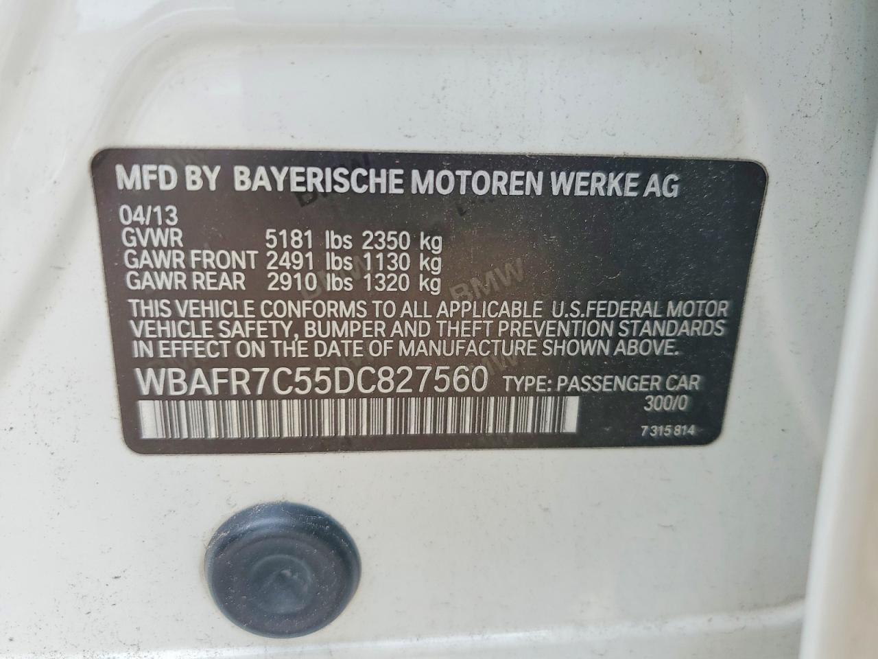 2013 Bmw 535 I White vin: WBAFR7C55DC827560