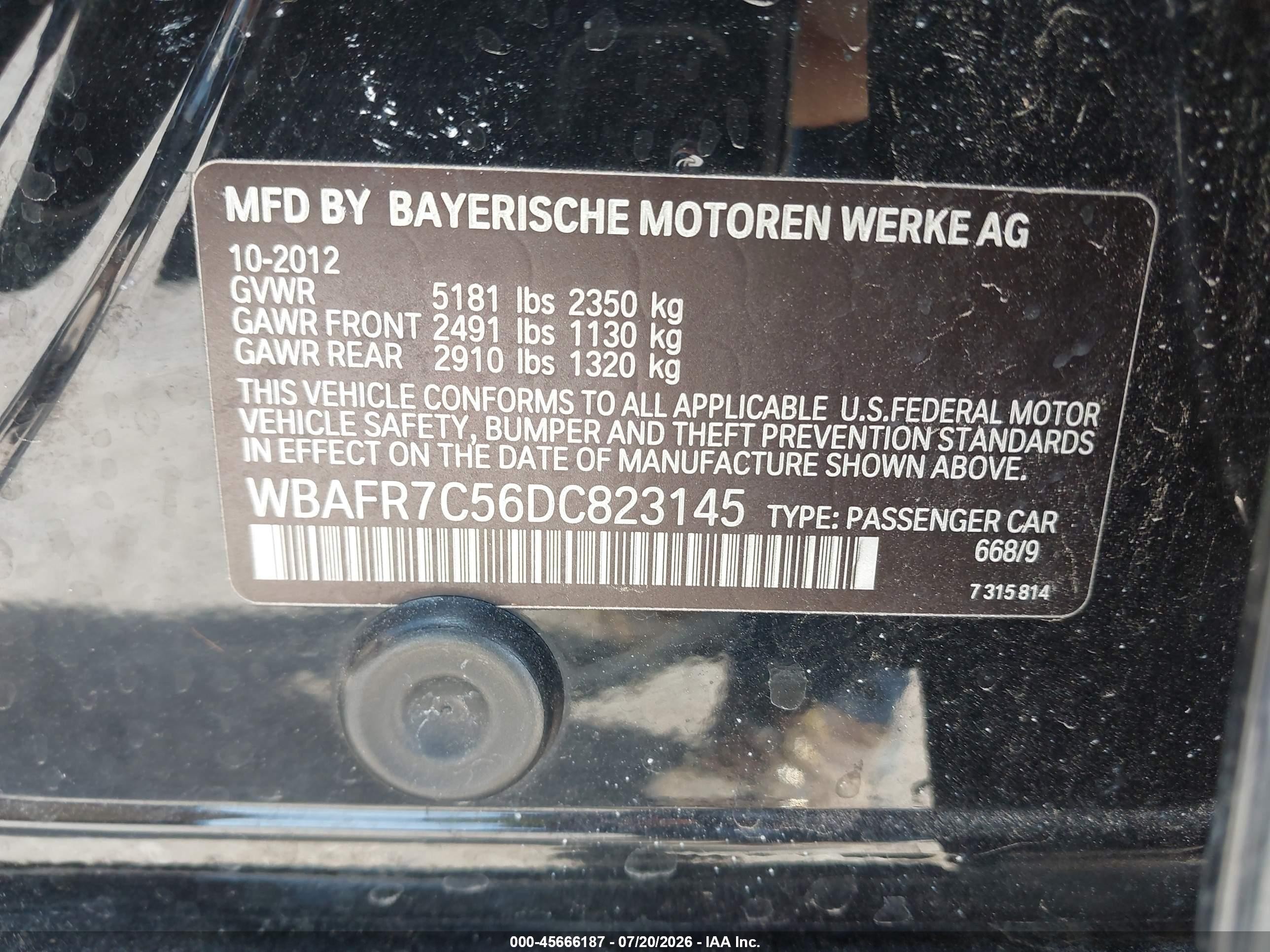 2013 Bmw 535i   Black vin: WBAFR7C56DC823145