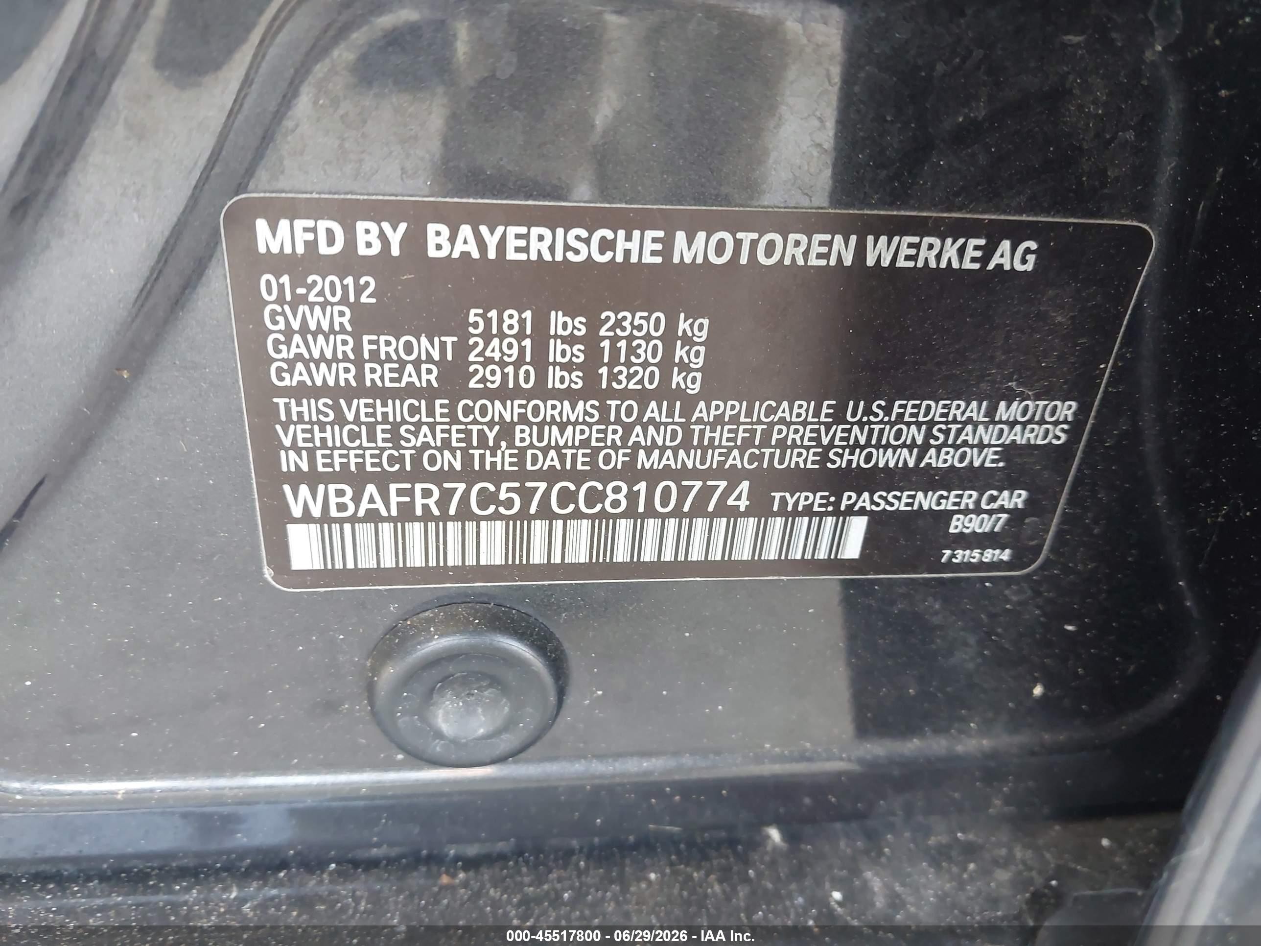 2012 Bmw 535i   Black vin: WBAFR7C57CC810774