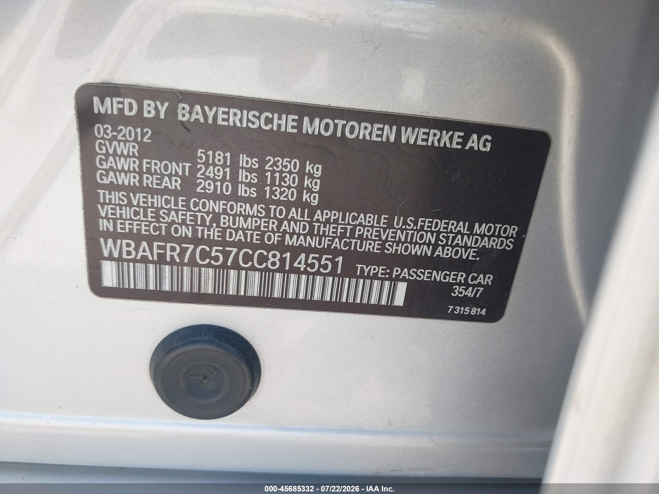2012 Bmw 535i   Silver vin: WBAFR7C57CC814551