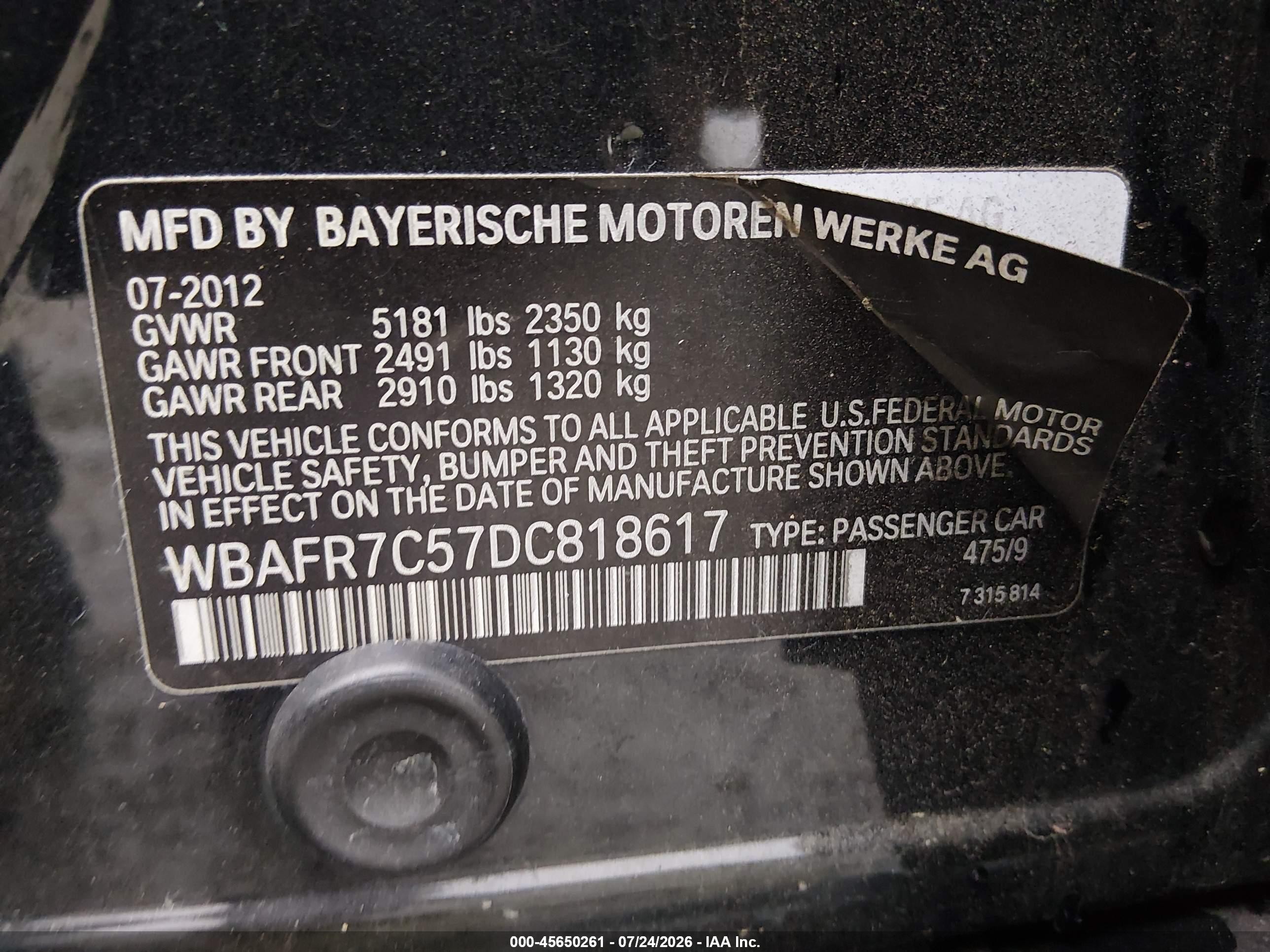 2013 Bmw 535i   Black vin: WBAFR7C57DC818617