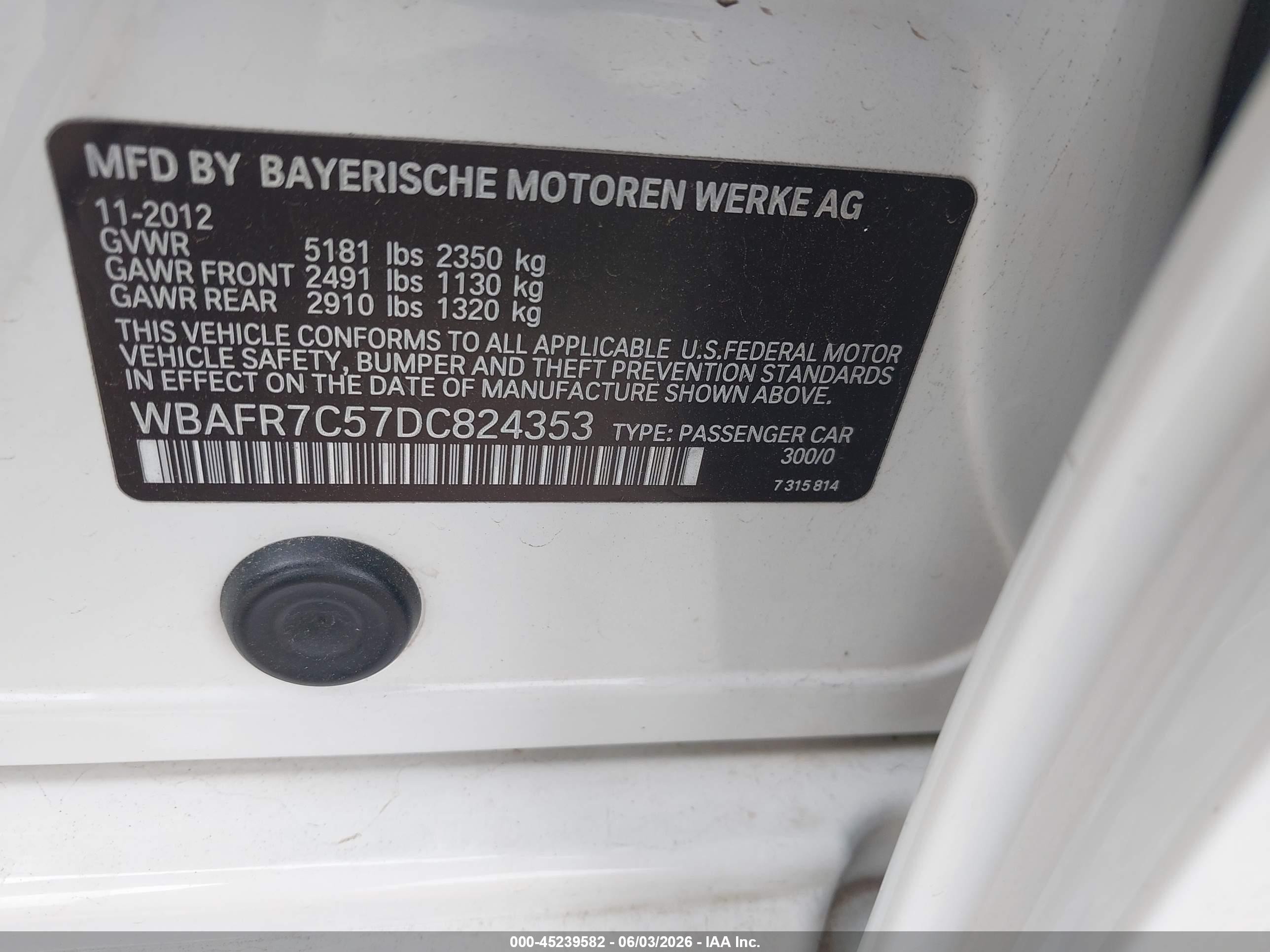 2013 Bmw 535i   White vin: WBAFR7C57DC824353
