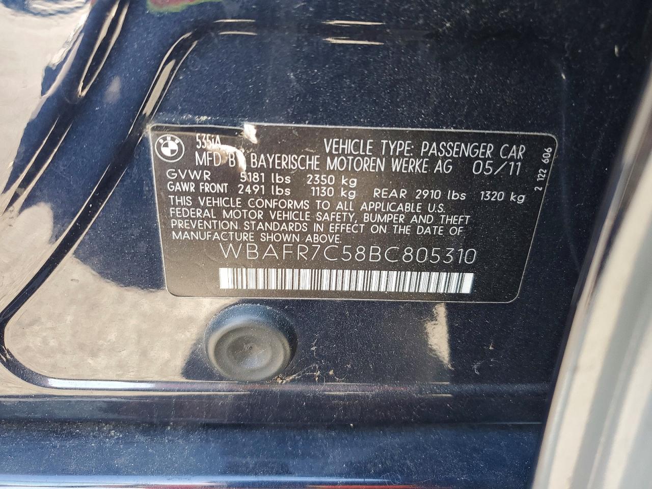 2011 Bmw 535 I Серебряный vin: WBAFR7C58BC805310