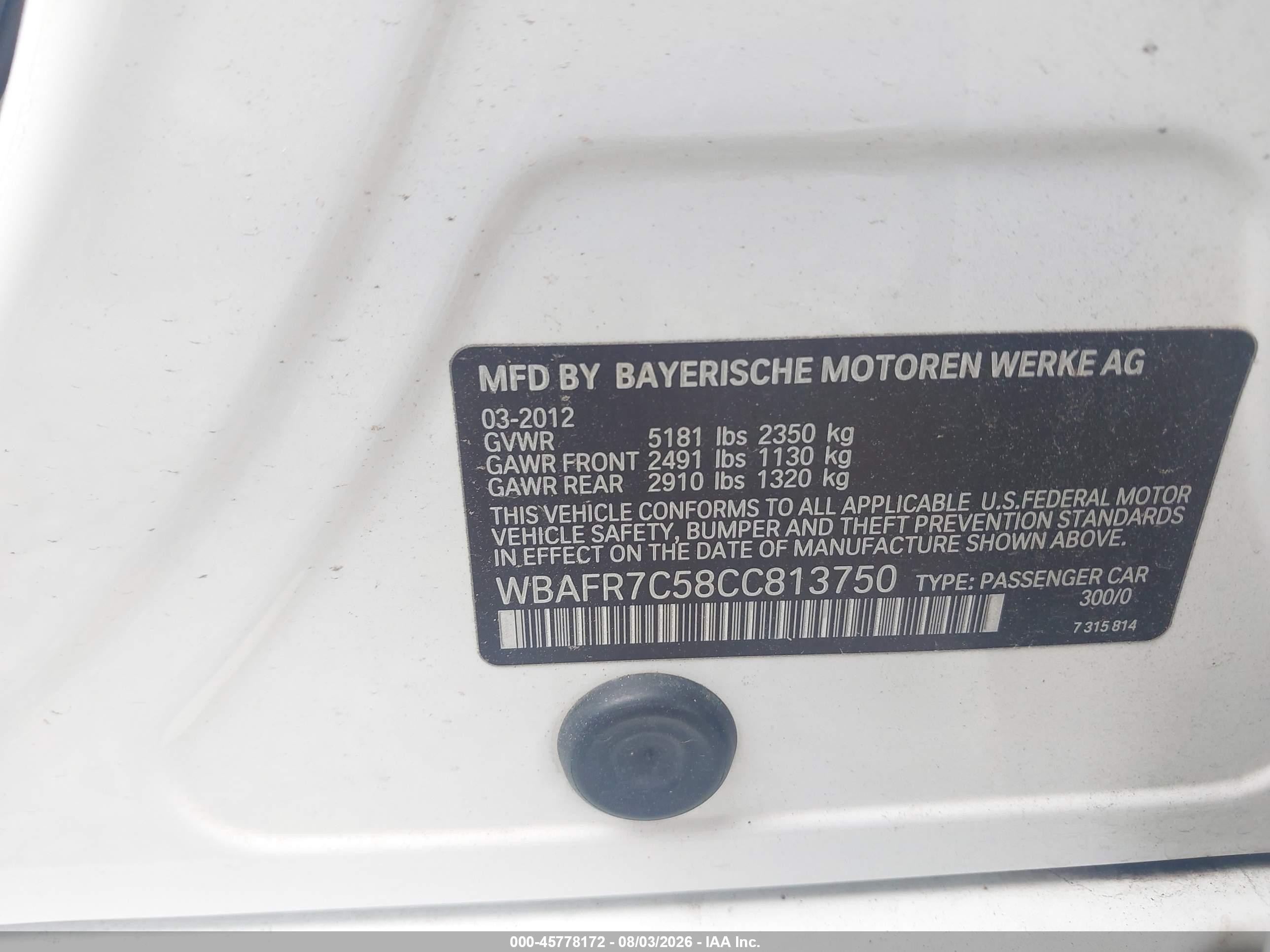 2012 Bmw 535i   White vin: WBAFR7C58CC813750