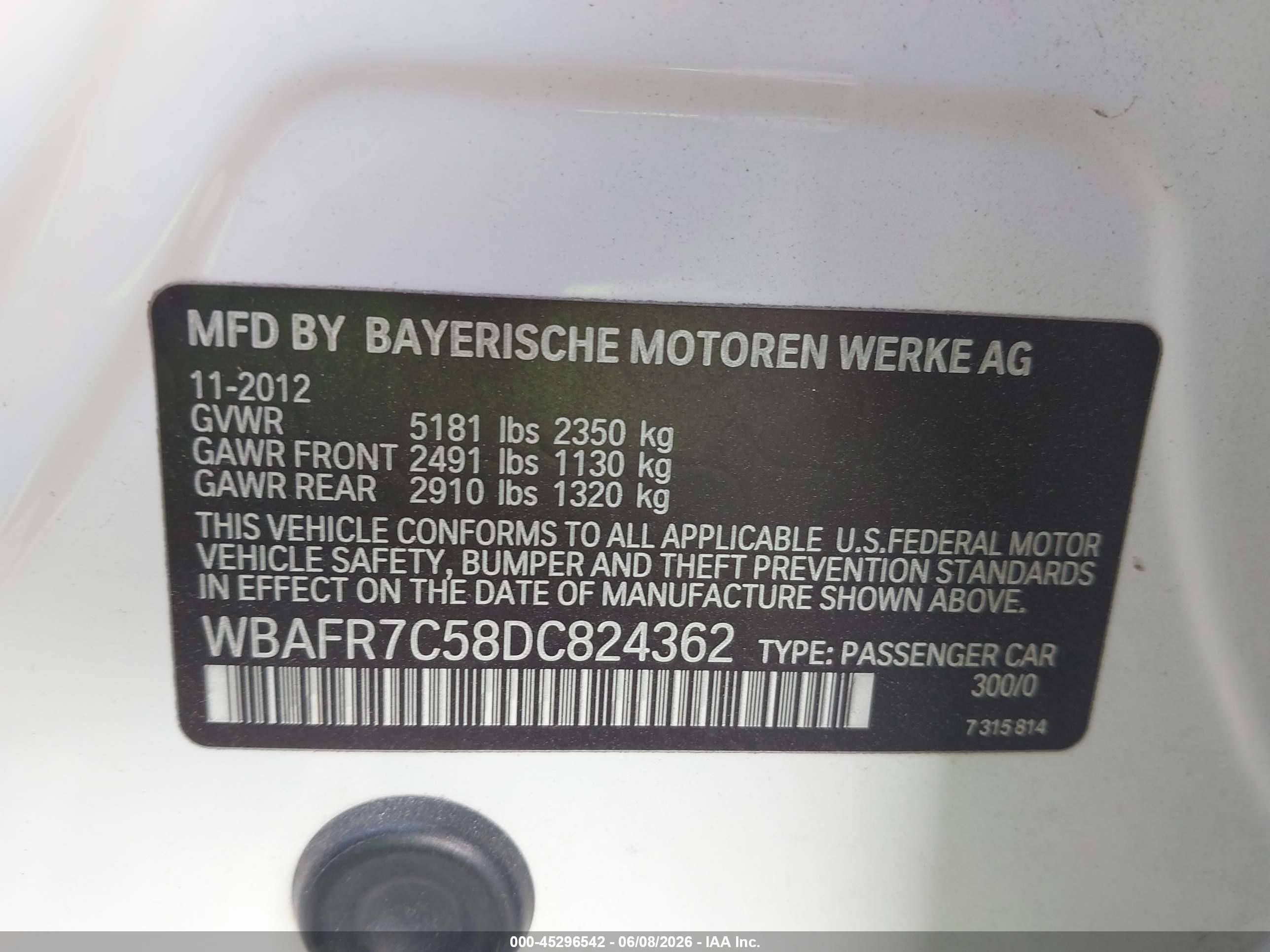 2013 Bmw 535i   White vin: WBAFR7C58DC824362