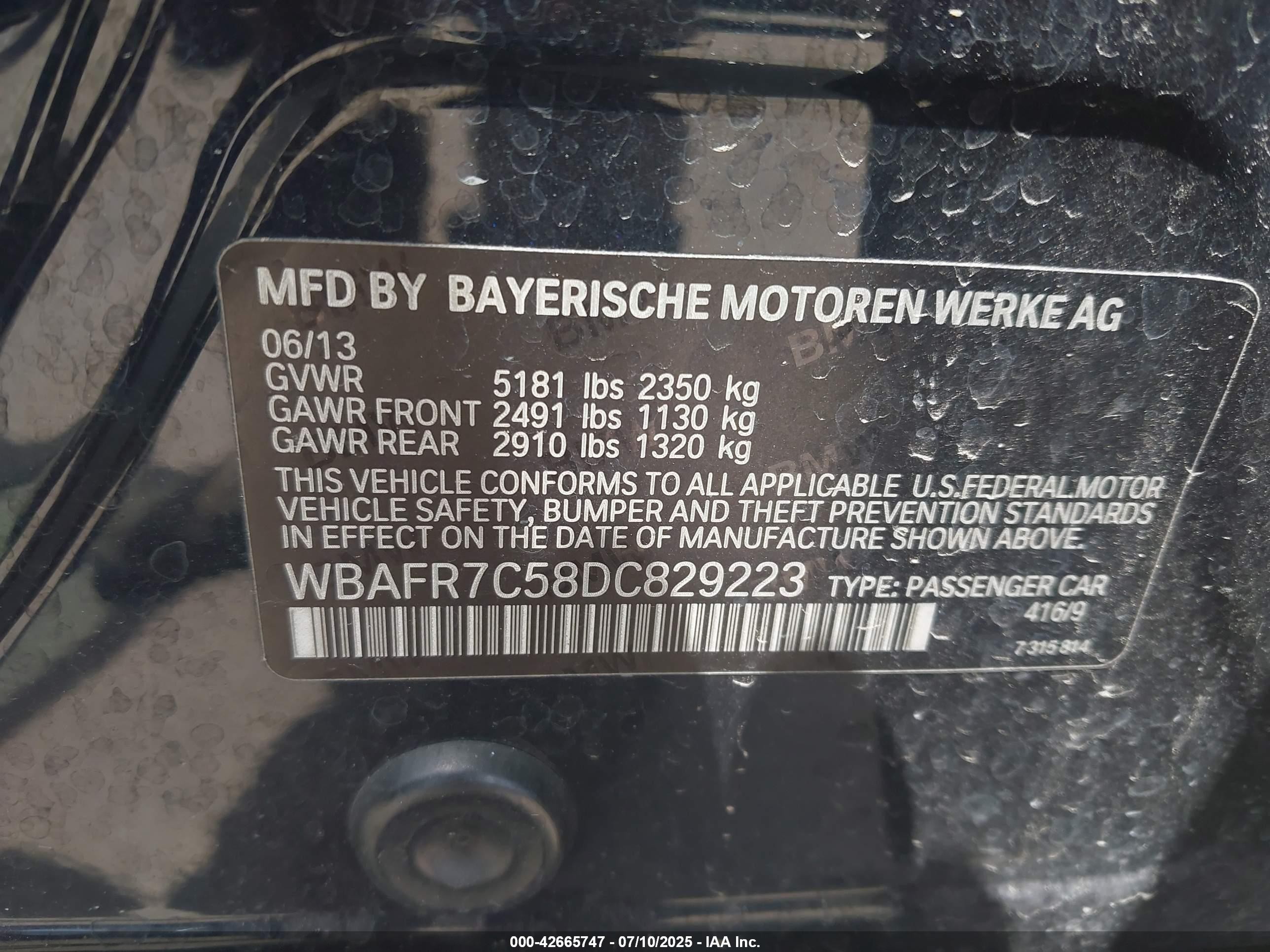 2013 Bmw 535i Черный vin: WBAFR7C58DC829223