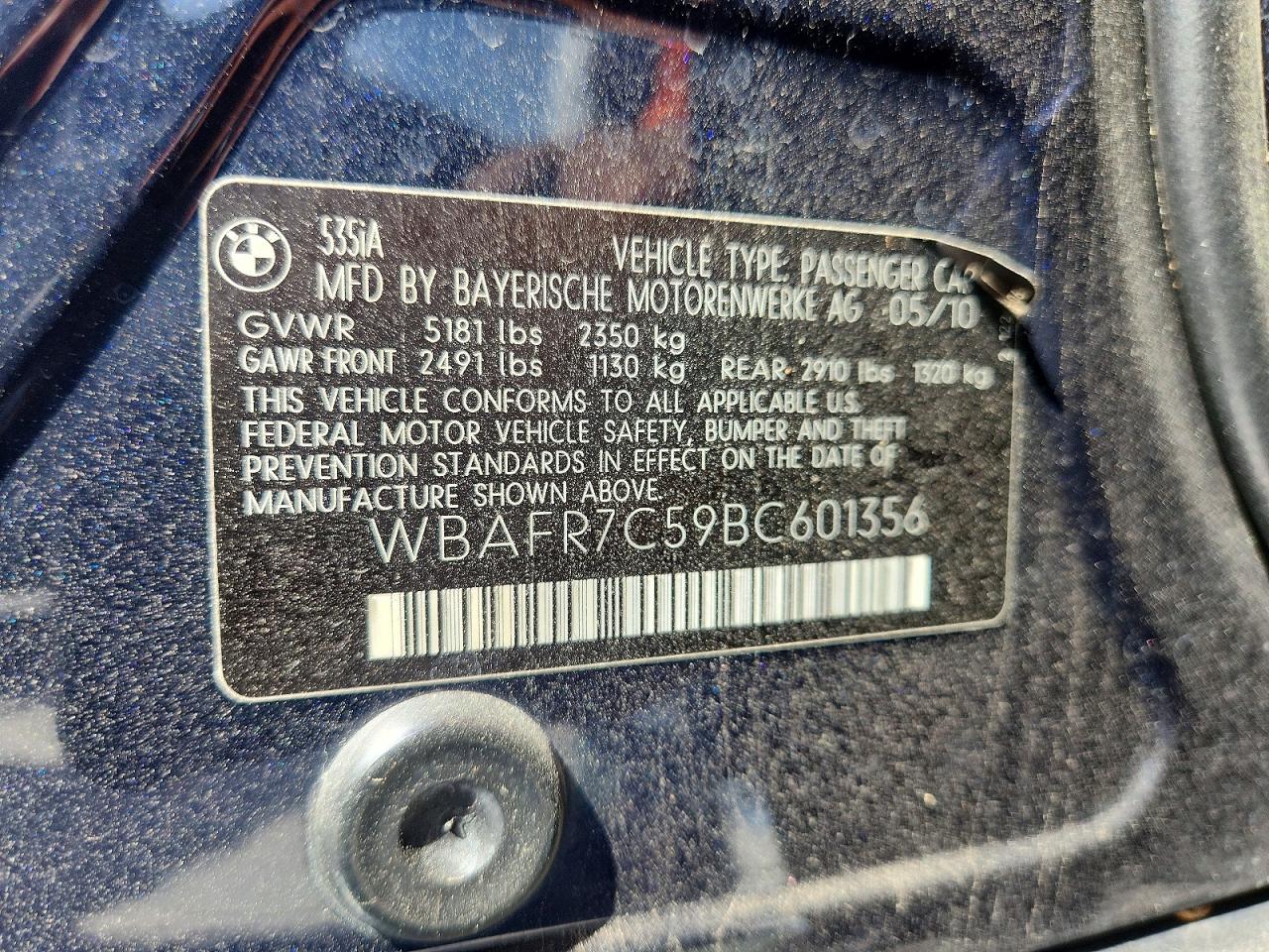 2011 Bmw 535 I Blue vin: WBAFR7C59BC601356
