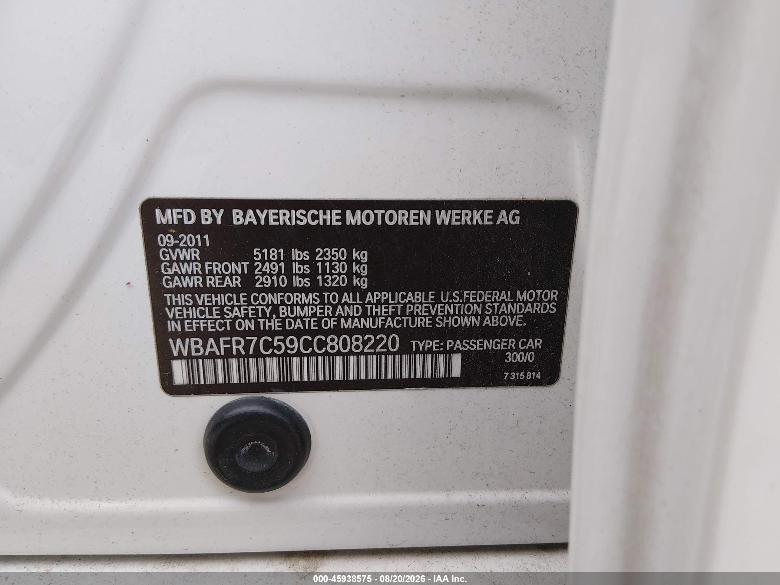 2012 Bmw 535i   White vin: WBAFR7C59CC808220