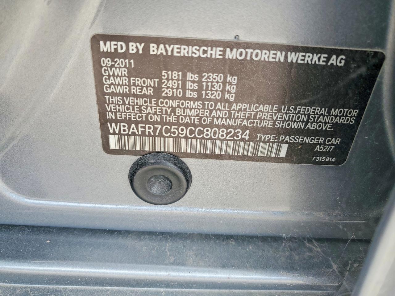 2012 Bmw 535 I Silver vin: WBAFR7C59CC808234