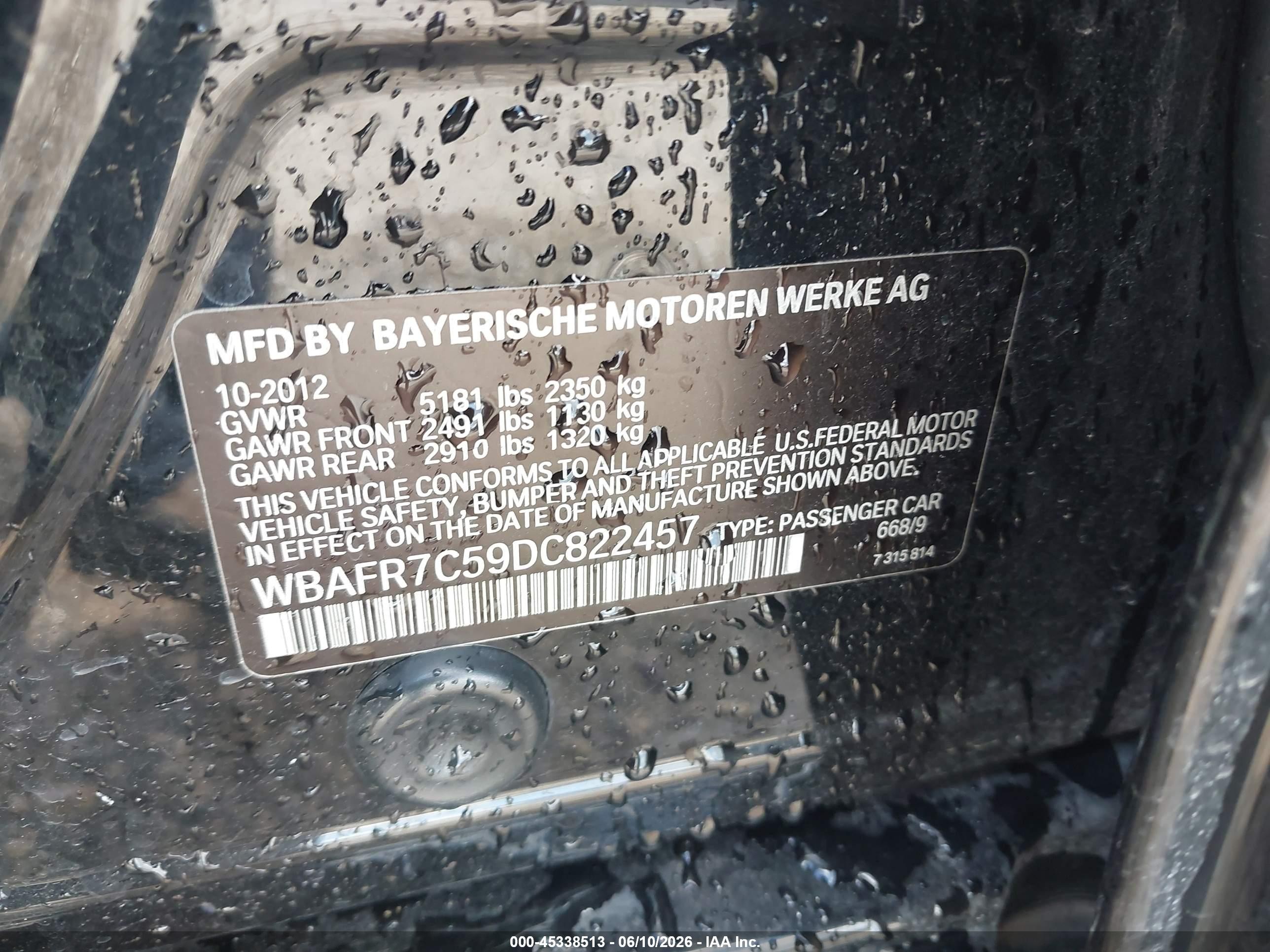 2013 Bmw 535i   Black vin: WBAFR7C59DC822457