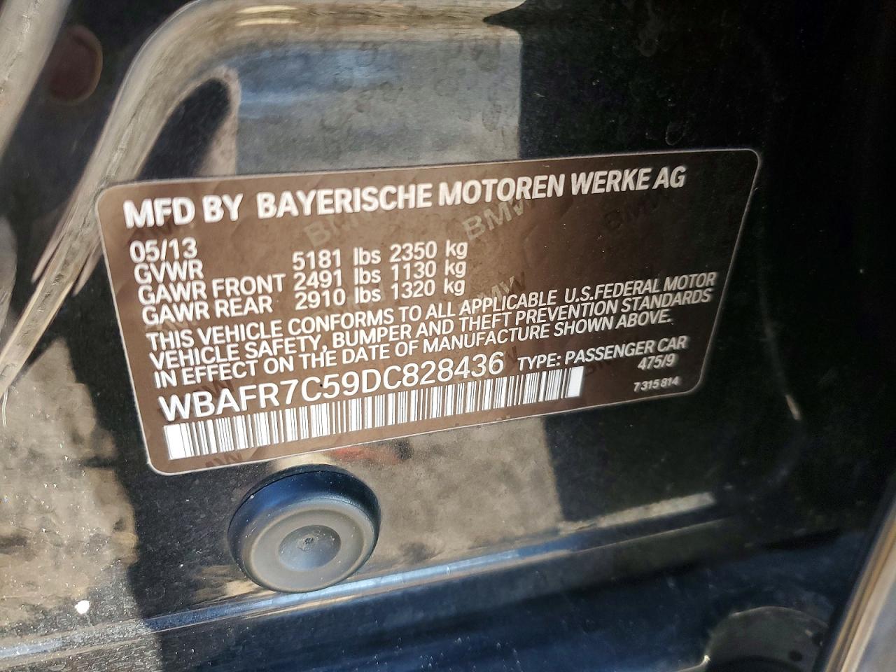 2013 Bmw 535 I Black vin: WBAFR7C59DC828436