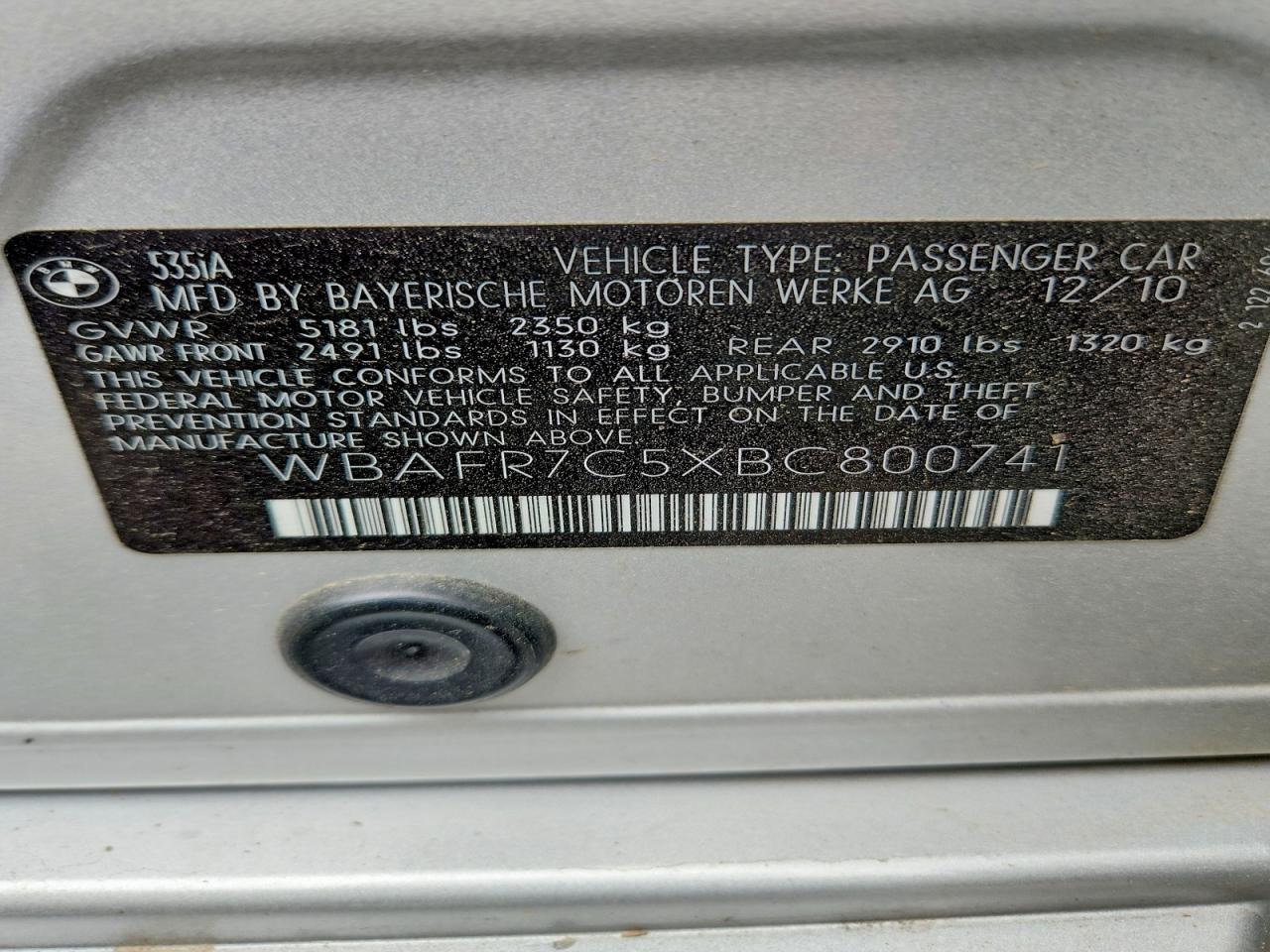 2011 Bmw 535 I Silver vin: WBAFR7C5XBC800741