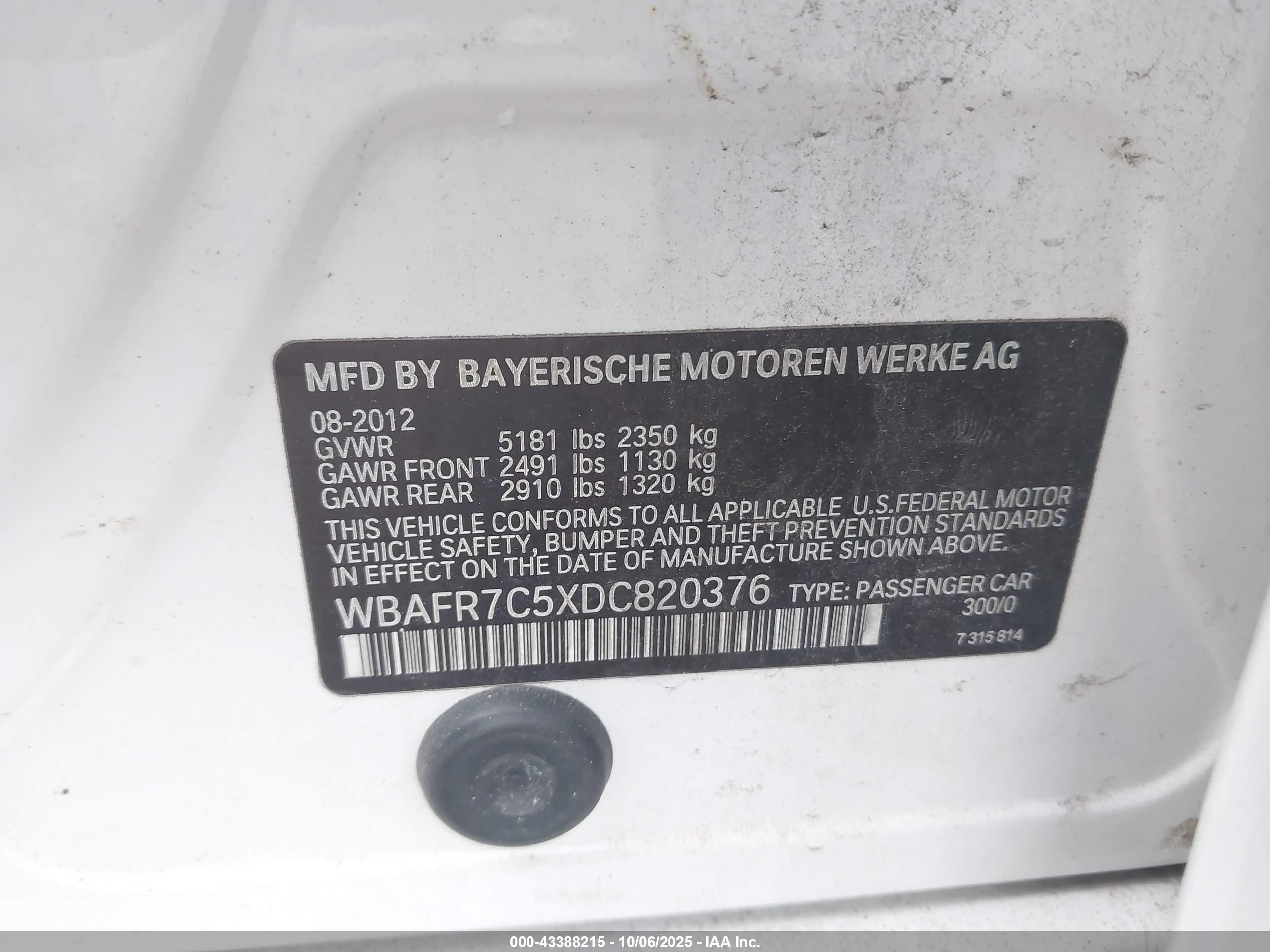 2013 Bmw 535i   White vin: WBAFR7C5XDC820376